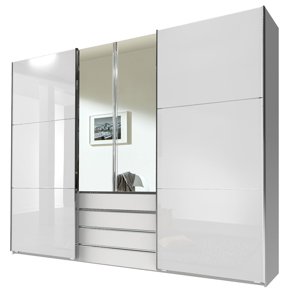 Wimex magicGlas Schwebetürenschrank 300x236 cm 2 Spiegel Weiß