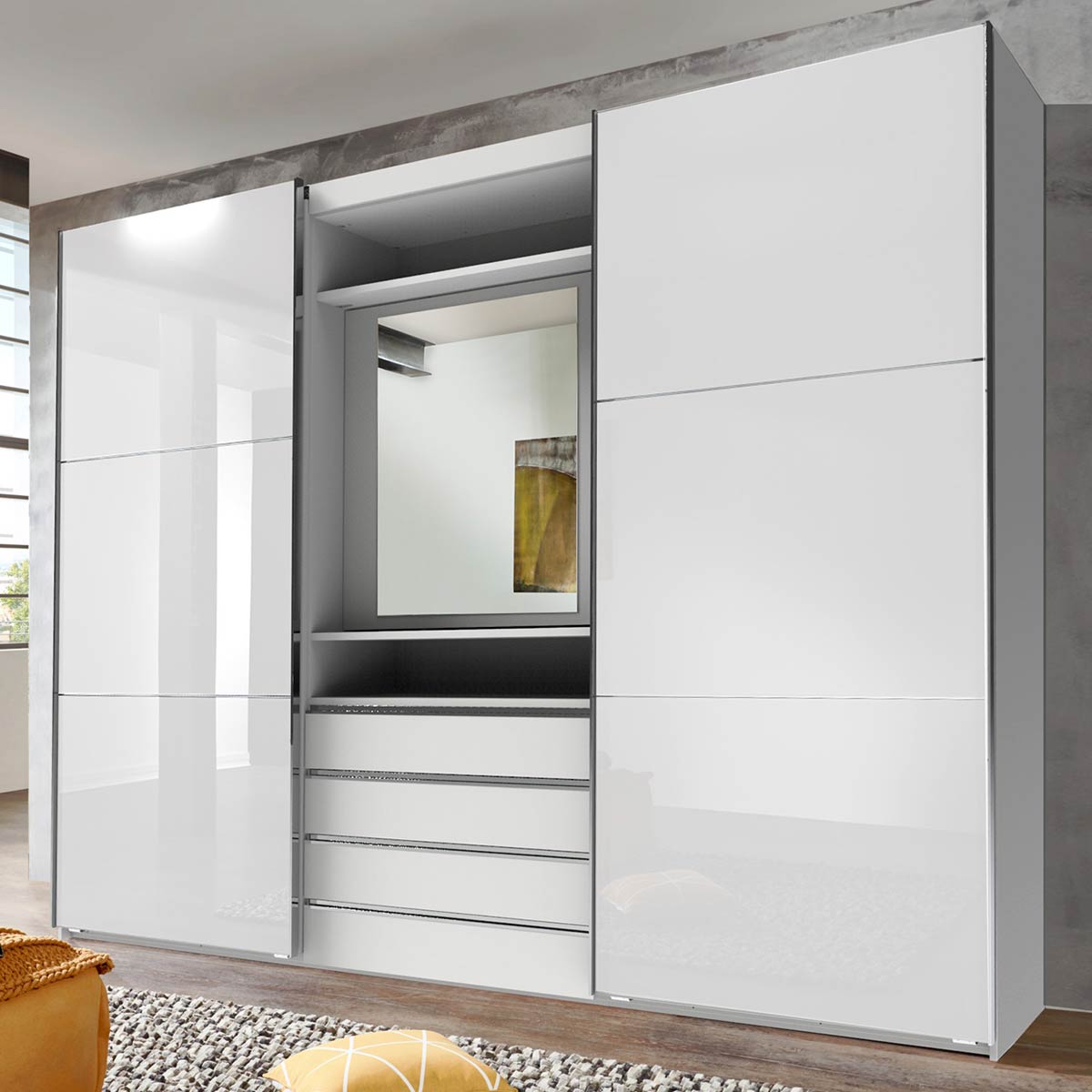Wimex magicGlas Schwebetürenschrank 300x236 cm Spiegel-Element Weiß