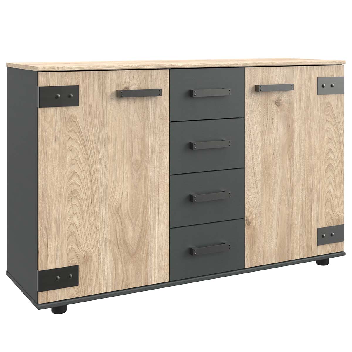 Wimex Malmö Kombikommode 2T 4S Silver Fir Dekor/Graphit