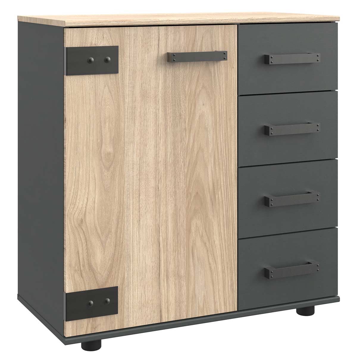 Wimex Malmö Kombikommode 1T 4S Silver Fir Dekor/Graphit
