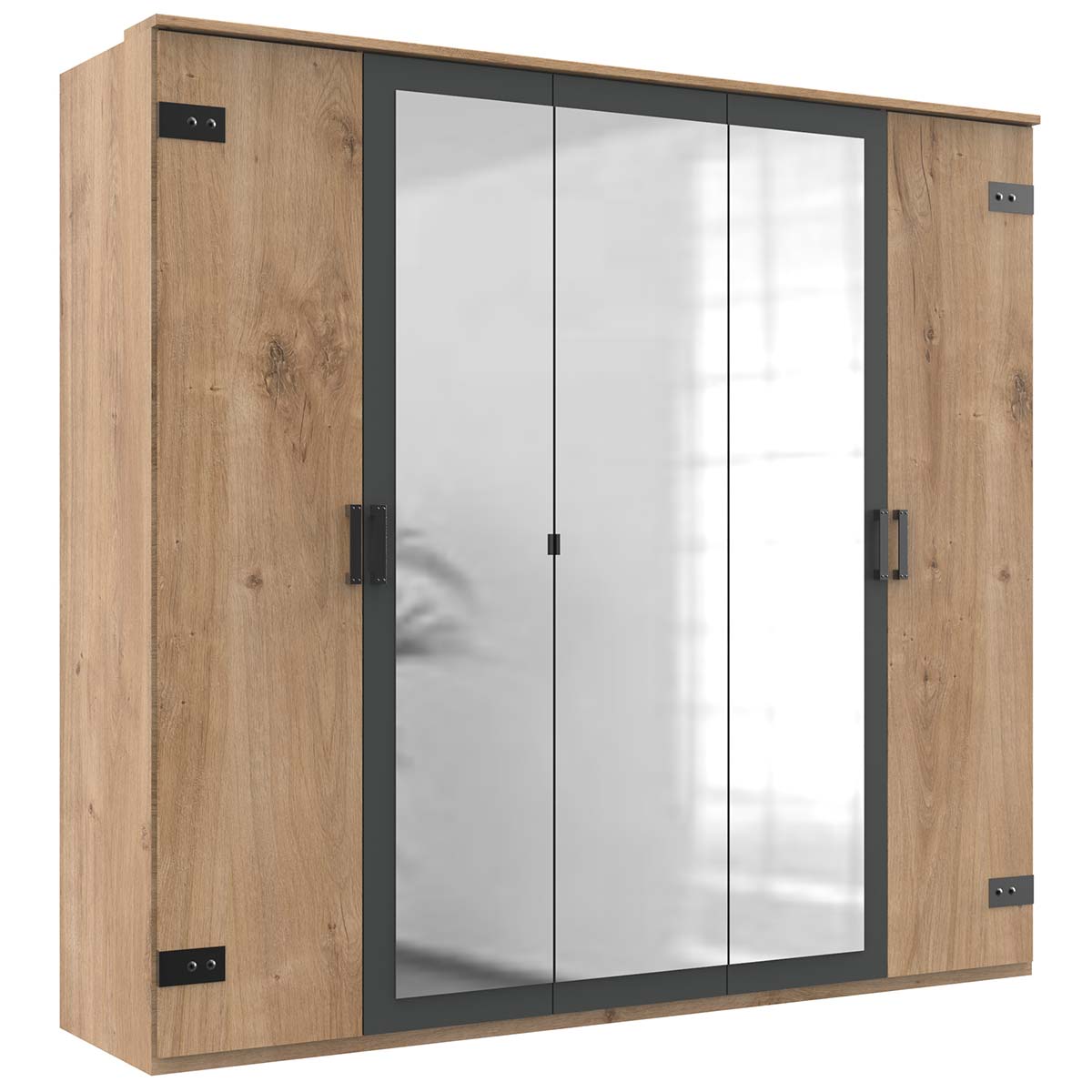 Wimex Malmö Kleiderschrank mit Kranz 3 Spiegel Plankeneiche Dekor/Graphit