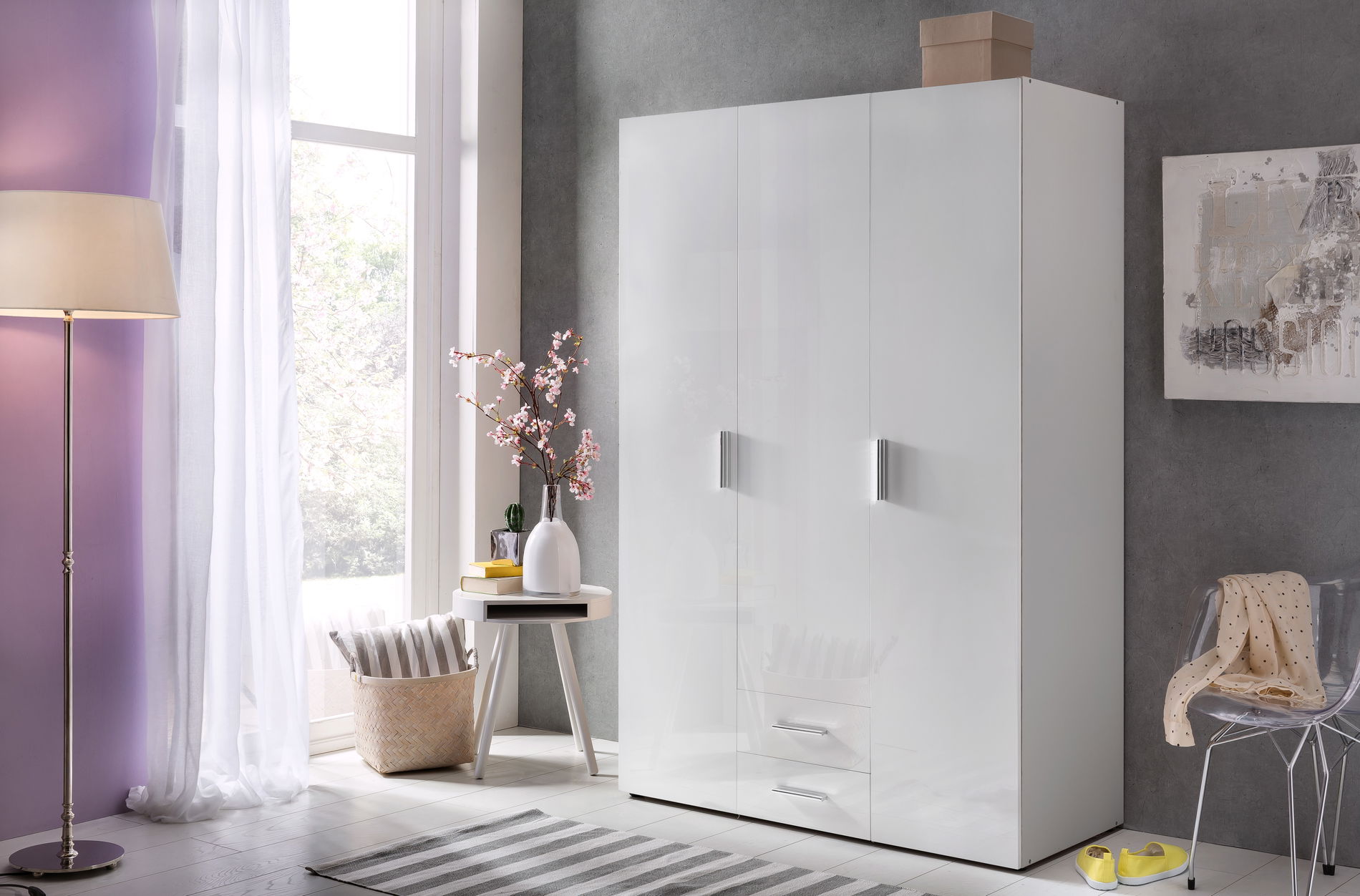 Wimex Malta Schrank 120x54 cm Hochglanz Lack Weiß/Weiß