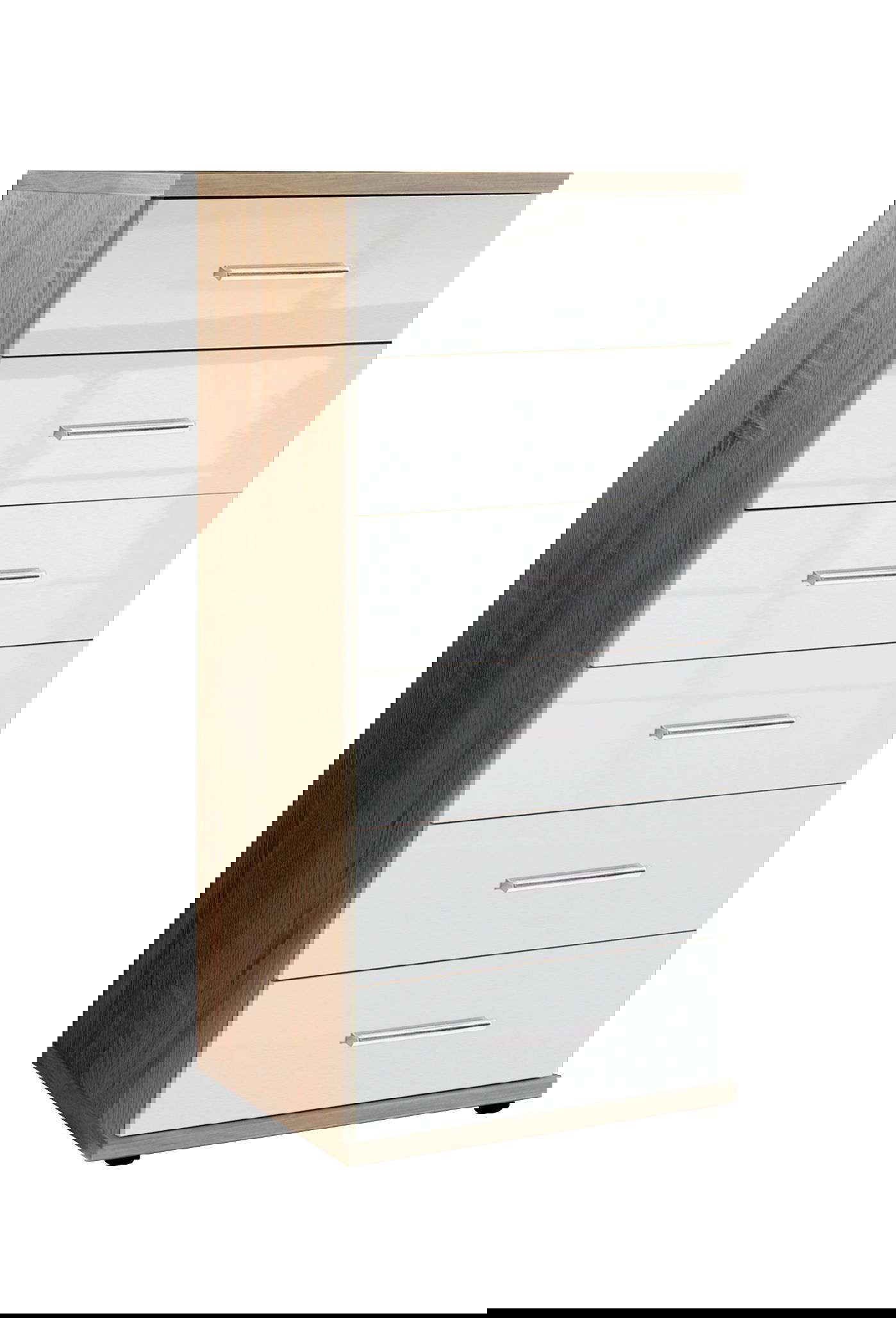 Wimex Malta Schubkastenkommode 6S Hochglanz Lack Weiß/Eiche sägerau-Nachbildung