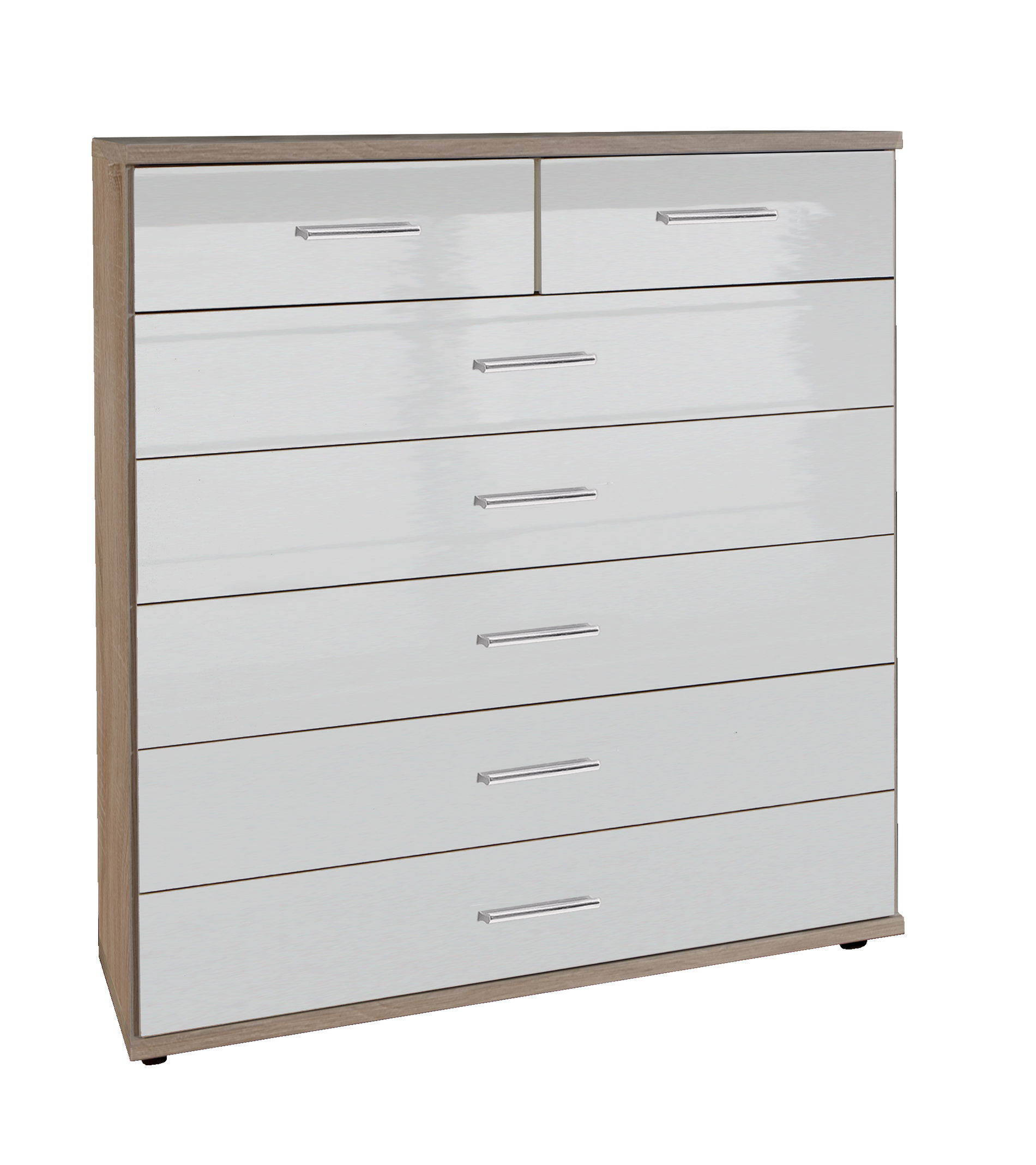 Wimex Malta Schubkastenkommode 7S Hochglanz Lack Weiß/Eiche sägerau-Nachbildung