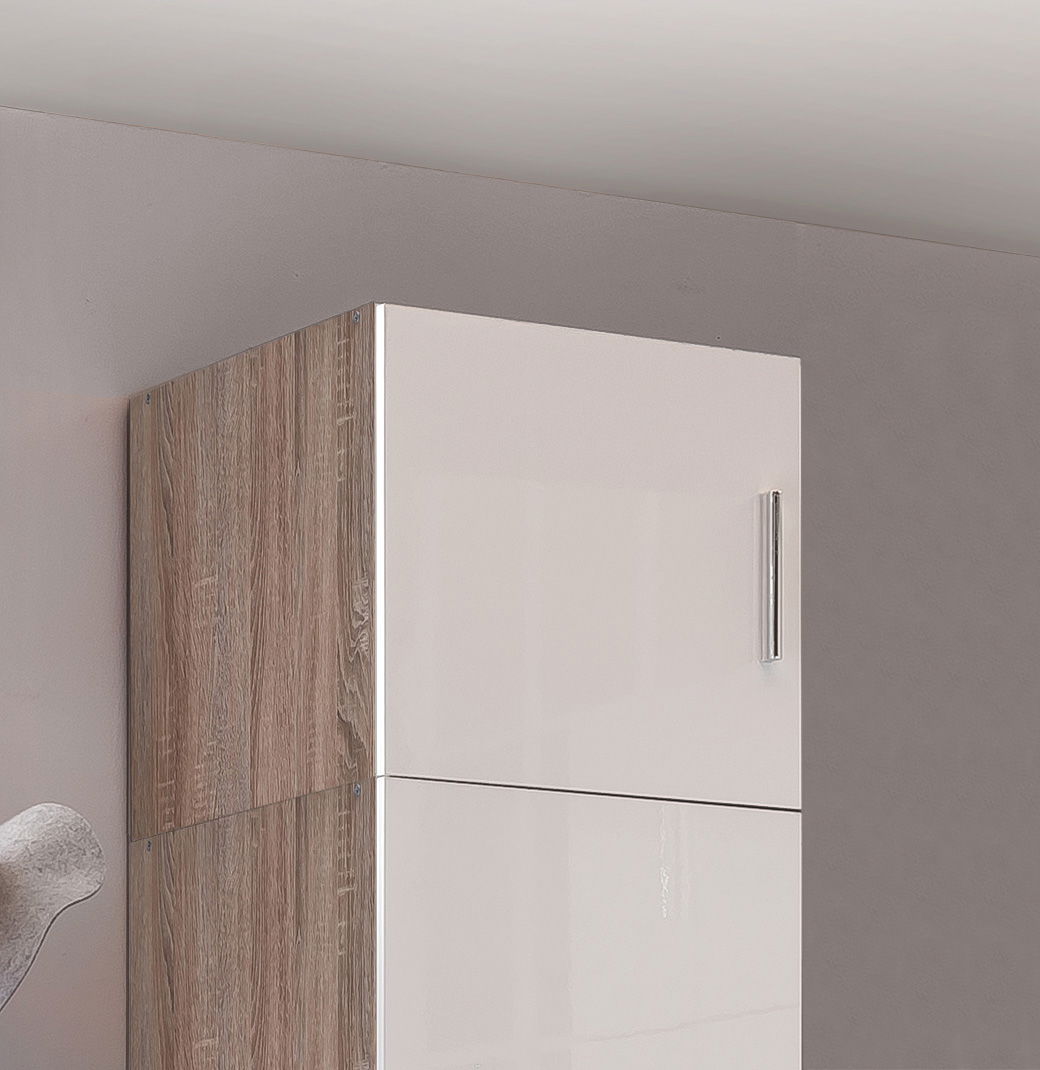 Wimex Malta Schrankaufsatz 40x40 cm Hochglanz Lack Weiß/Eiche sägerau-Nachbildung