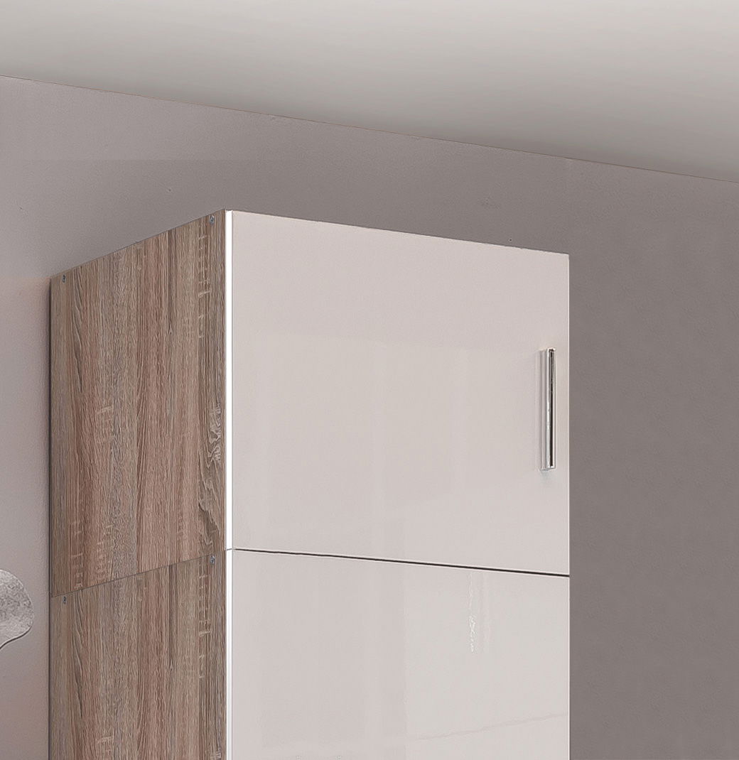 Wimex Malta Schrankaufsatz 50x40 cm Hochglanz Lack Weiß/Eiche sägerau-Nachbildung