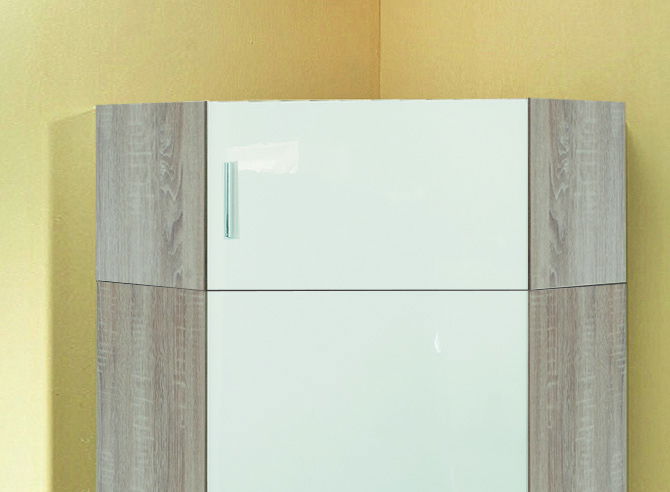 Wimex Malta Eckschrankaufsatz Hochglanz Lack Weiß/Eiche sägerau-Nachbildung