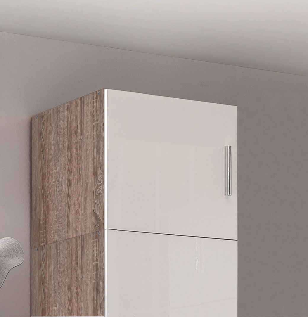 Wimex Malta Schrankaufsatz 45x54 cm Hochglanz Lack Weiß/Eiche sägerau-Nachbildung