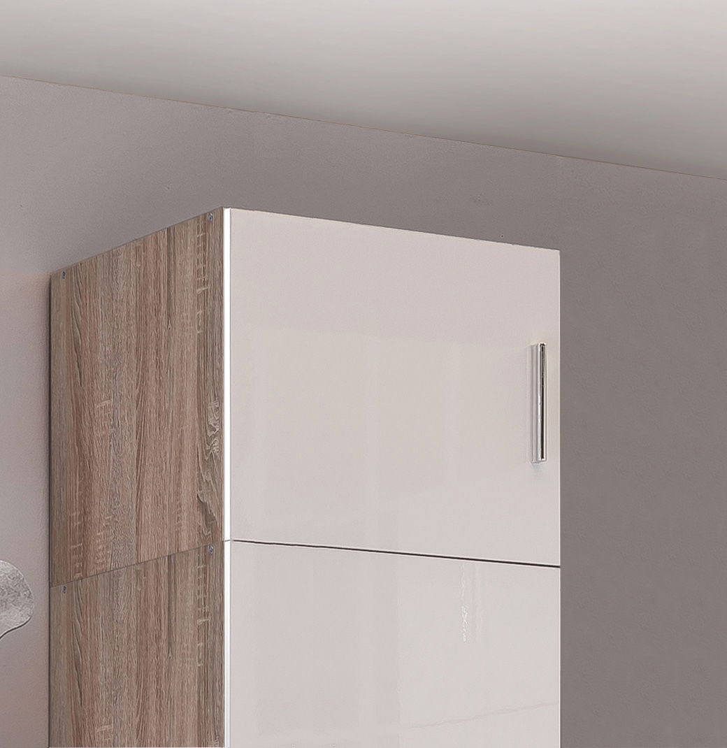 Wimex Malta Schrankaufsatz 50x54 cm Hochglanz Lack Weiß/Eiche sägerau-Nachbildung