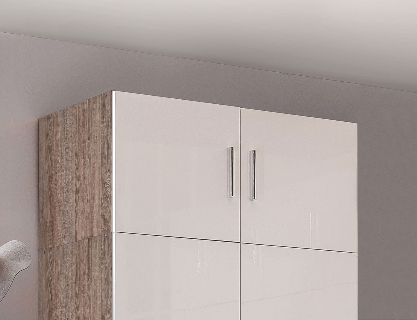 Wimex Malta Schrankaufsatz 80x54 cm Hochglanz Lack Weiß/Eiche sägerau-Nachbildung