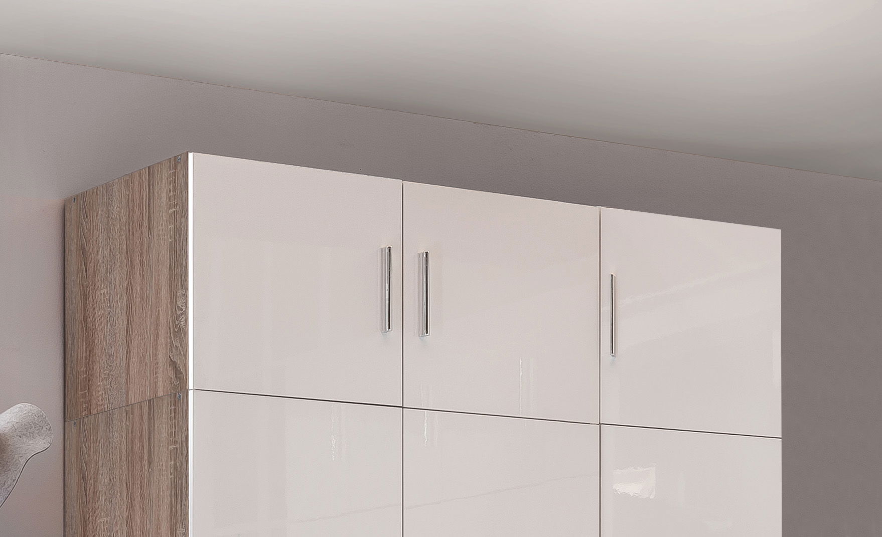 Wimex Malta Schrankaufsatz 120x54 cm Hochglanz Lack Weiß/Eiche sägerau-Nachbildung