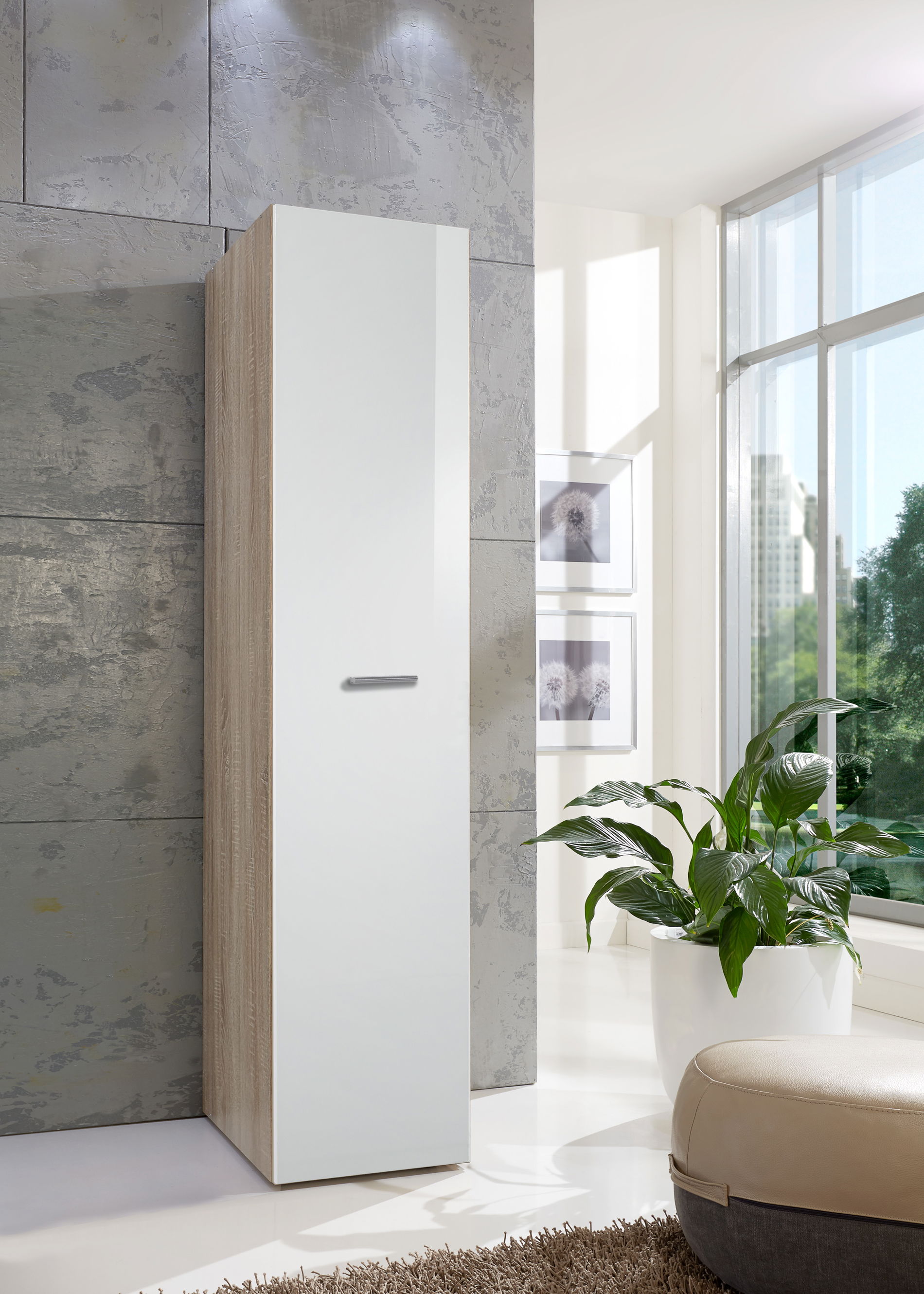 Wimex Malta Apothekerschrank 30x54 cm Hochglanz Lack Weiß/Eiche sägerau-Nachbildung