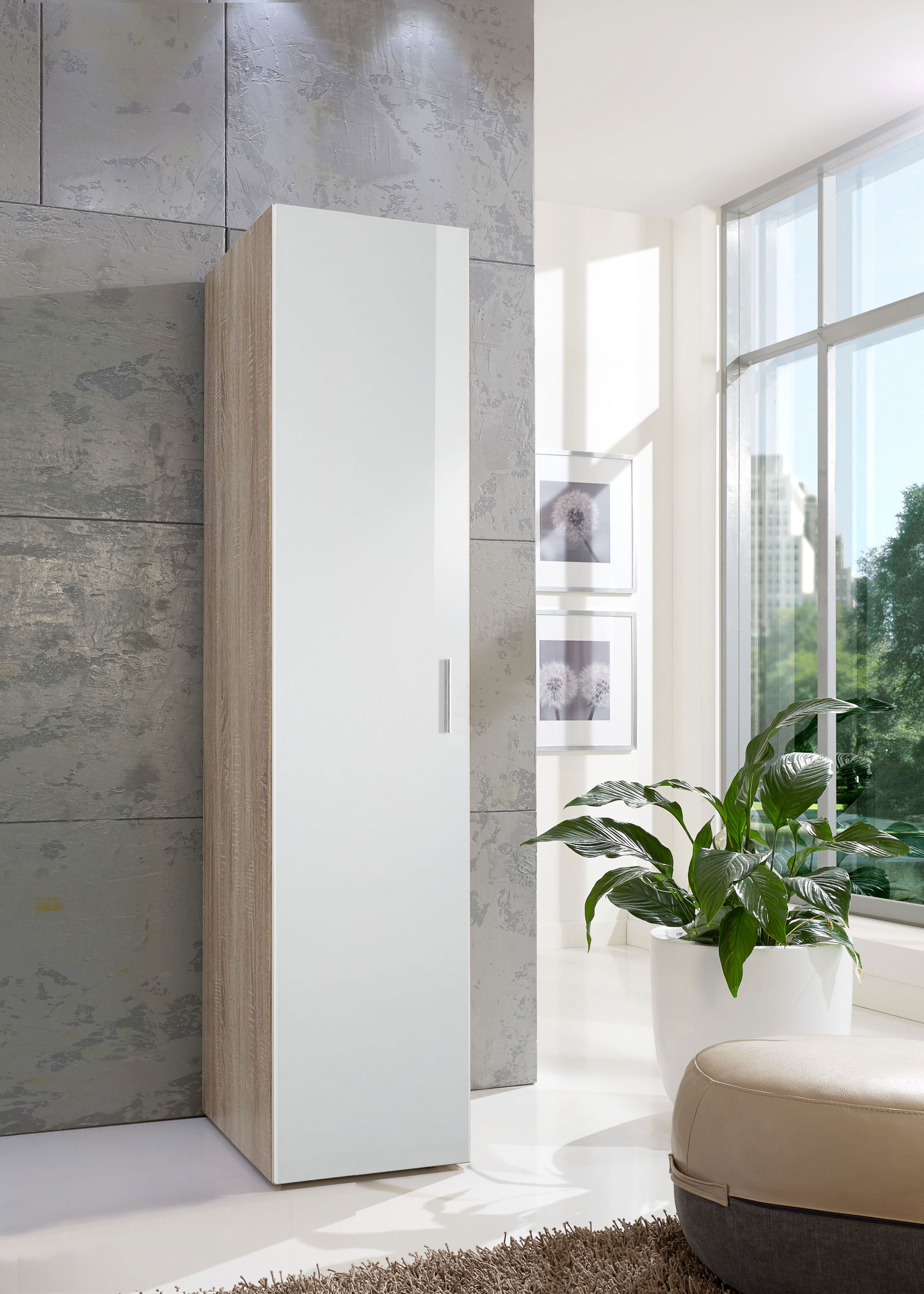 Wimex Malta Schrank 40x40 cm Hochglanz Lack Weiß/Eiche sägerau-Nachbildung