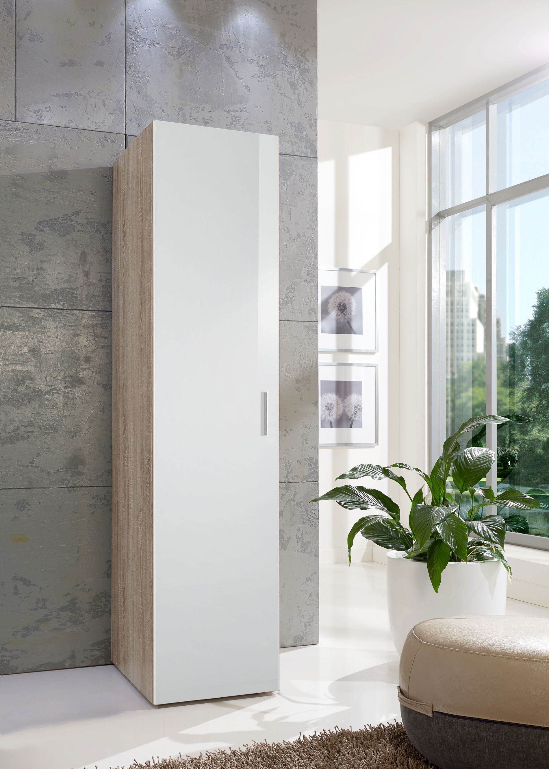 Wimex Malta Schrank 45x40 cm Hochglanz Lack Weiß/Eiche sägerau-Nachbildung