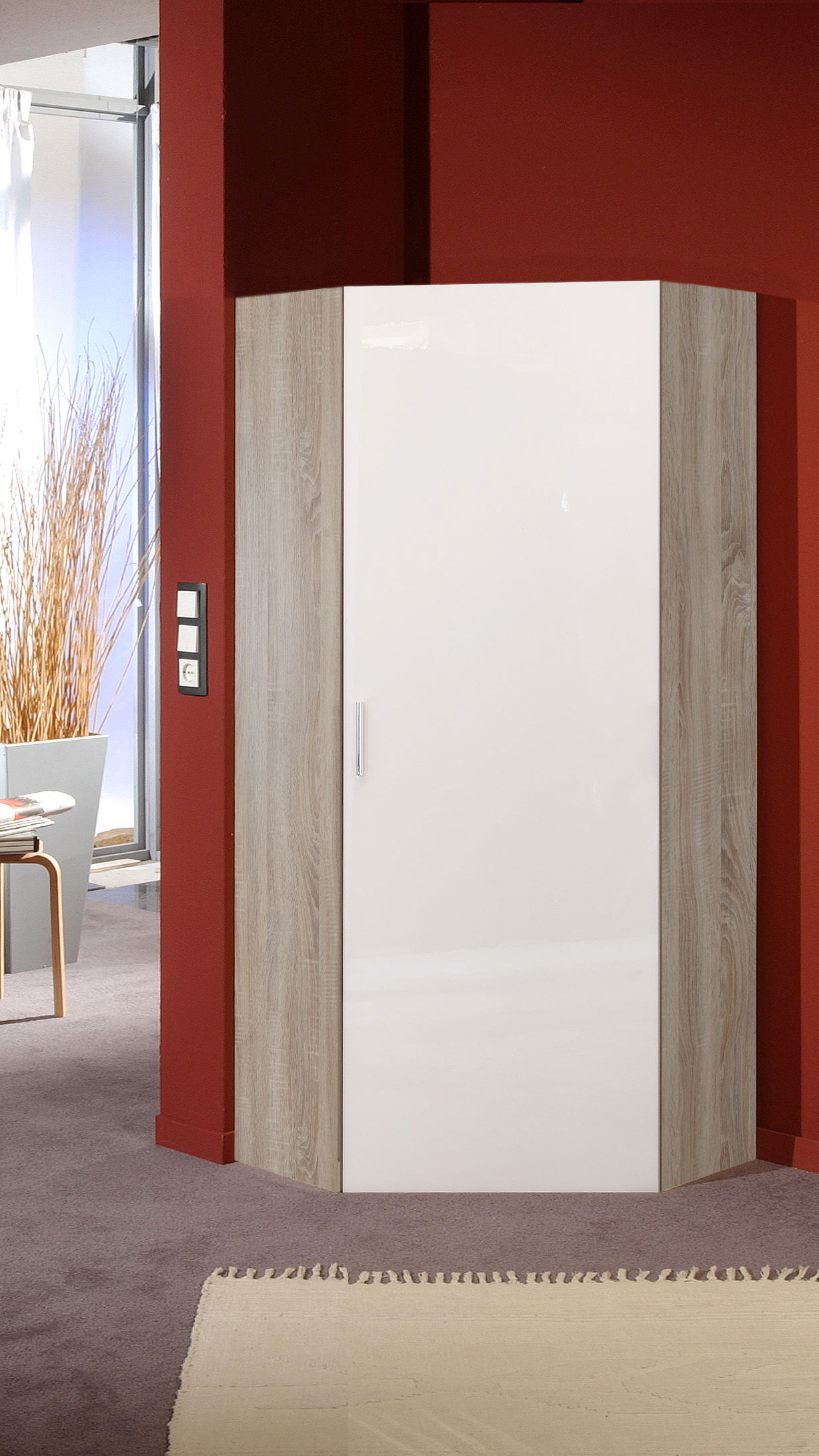 Wimex Malta Eckschrank Hochglanz Lack Weiß/Eiche sägerau-Nachbildung
