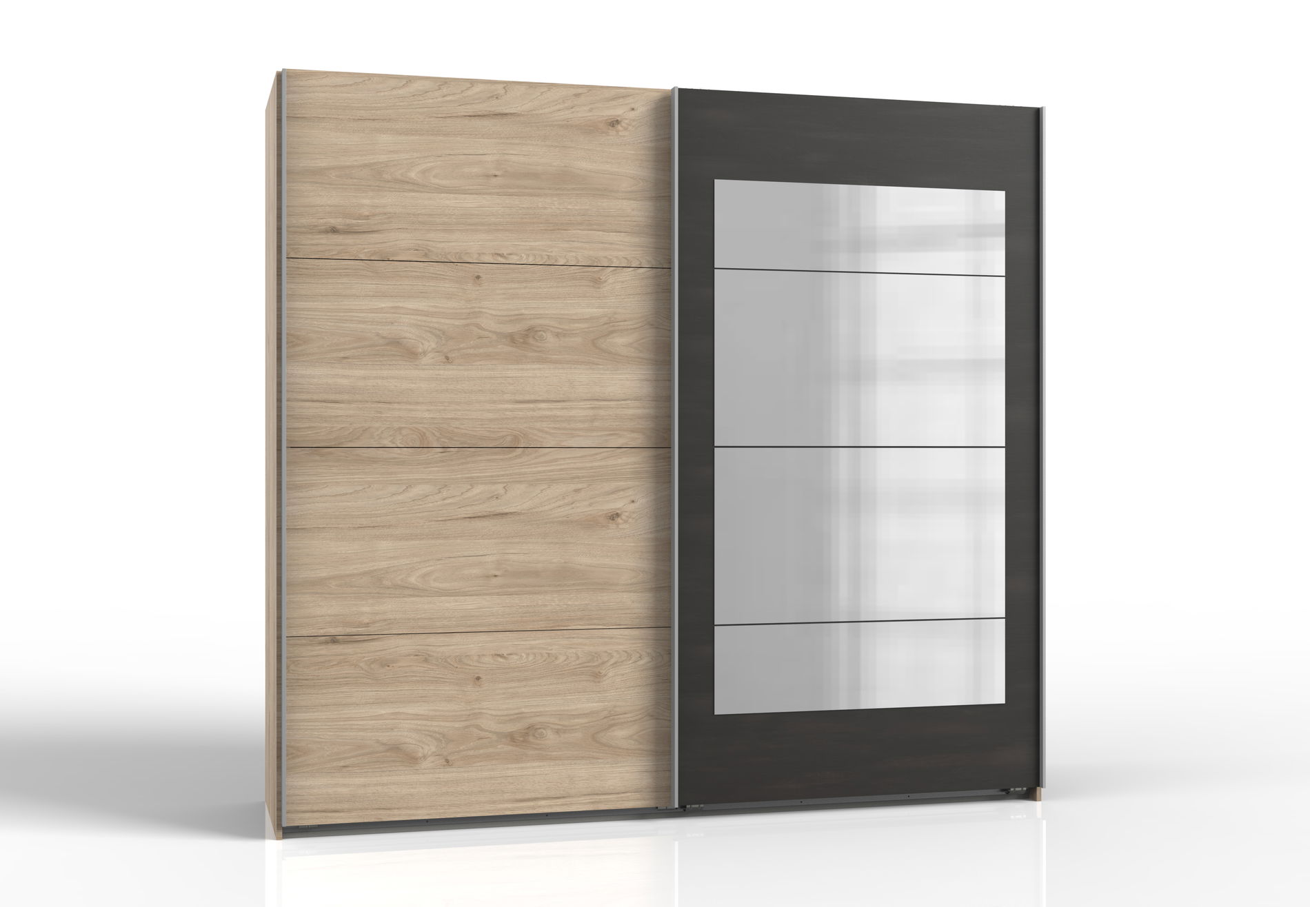 Wimex Minden Schwebetürenschrank 225 cm 4 Spiegelfelder Hickory-oak-Nachbildung/Raw steel