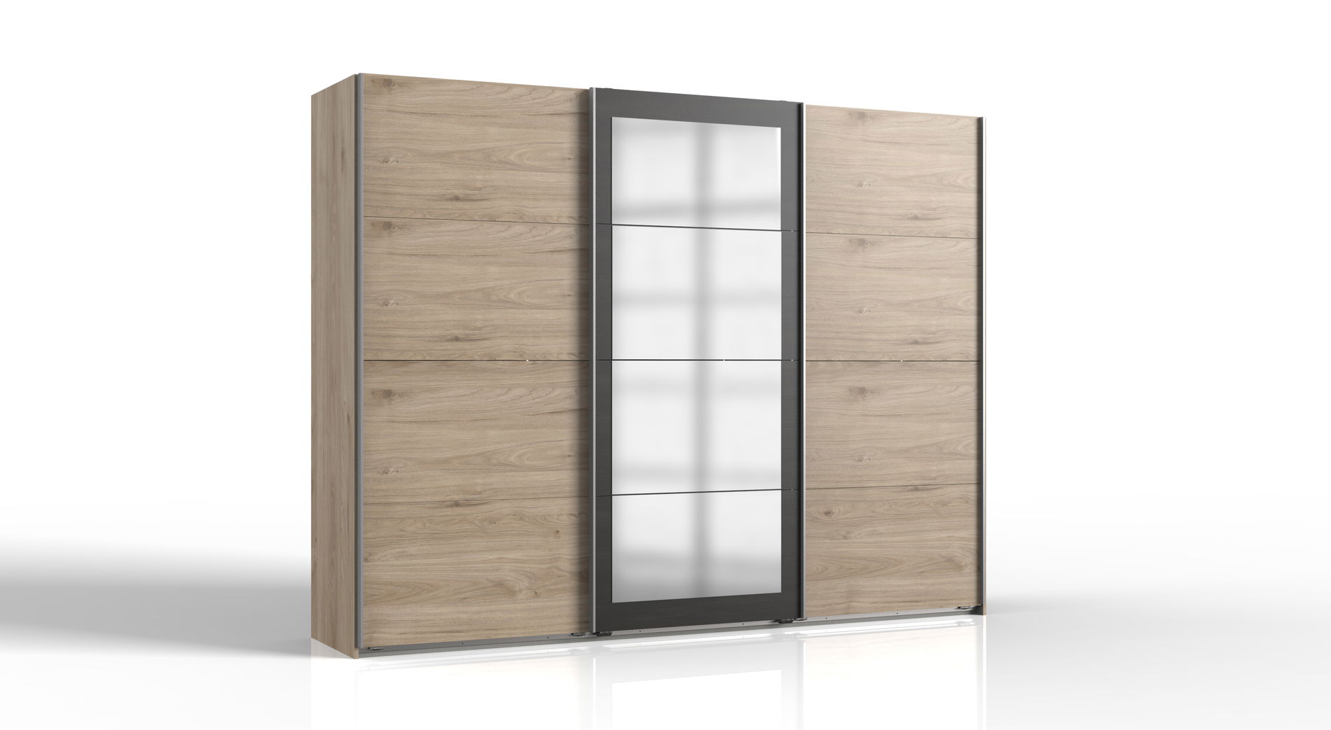 Wimex Minden Schwebetürenschrank 270 cm 4 Spiegelfelder Hickory-oak-Nachbildung/Raw steel