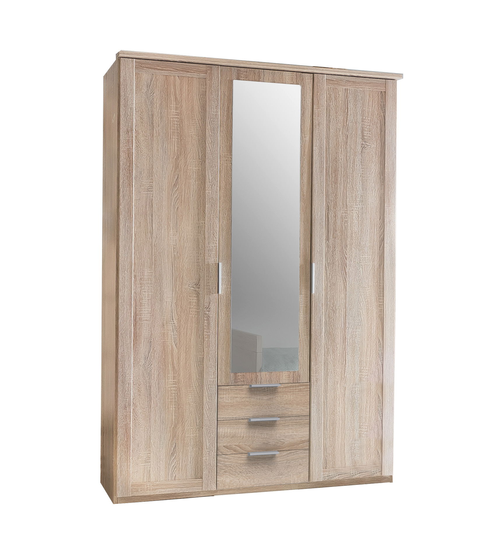 Wimex Nadja Drehtürenschrank 135 CM & Spiegel + 3 Schubkästen Eiche Saegerau-Nachbildung