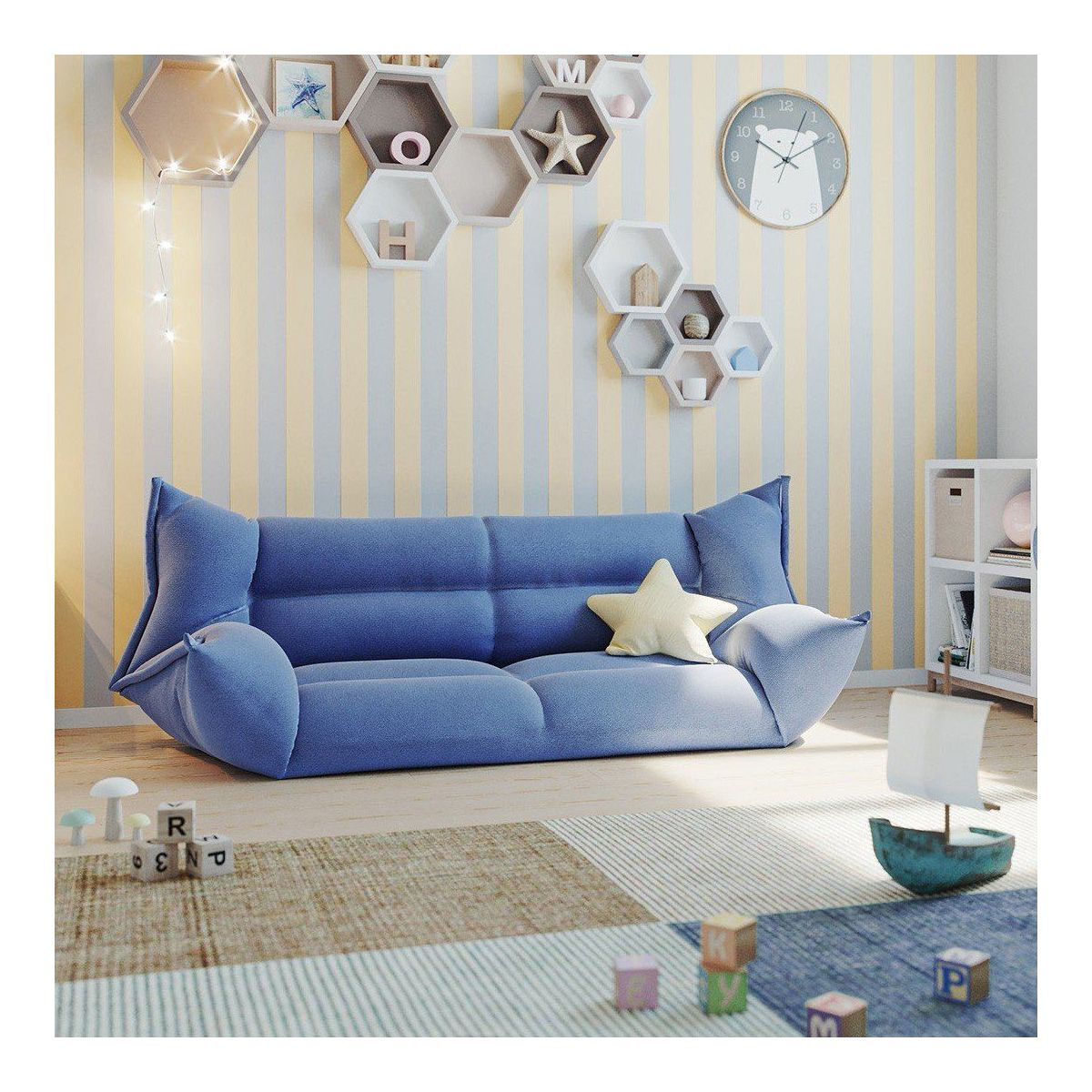 Nature Kid Faltsofa blau mehrfach verstellbar mit rutschfestem Unterboden