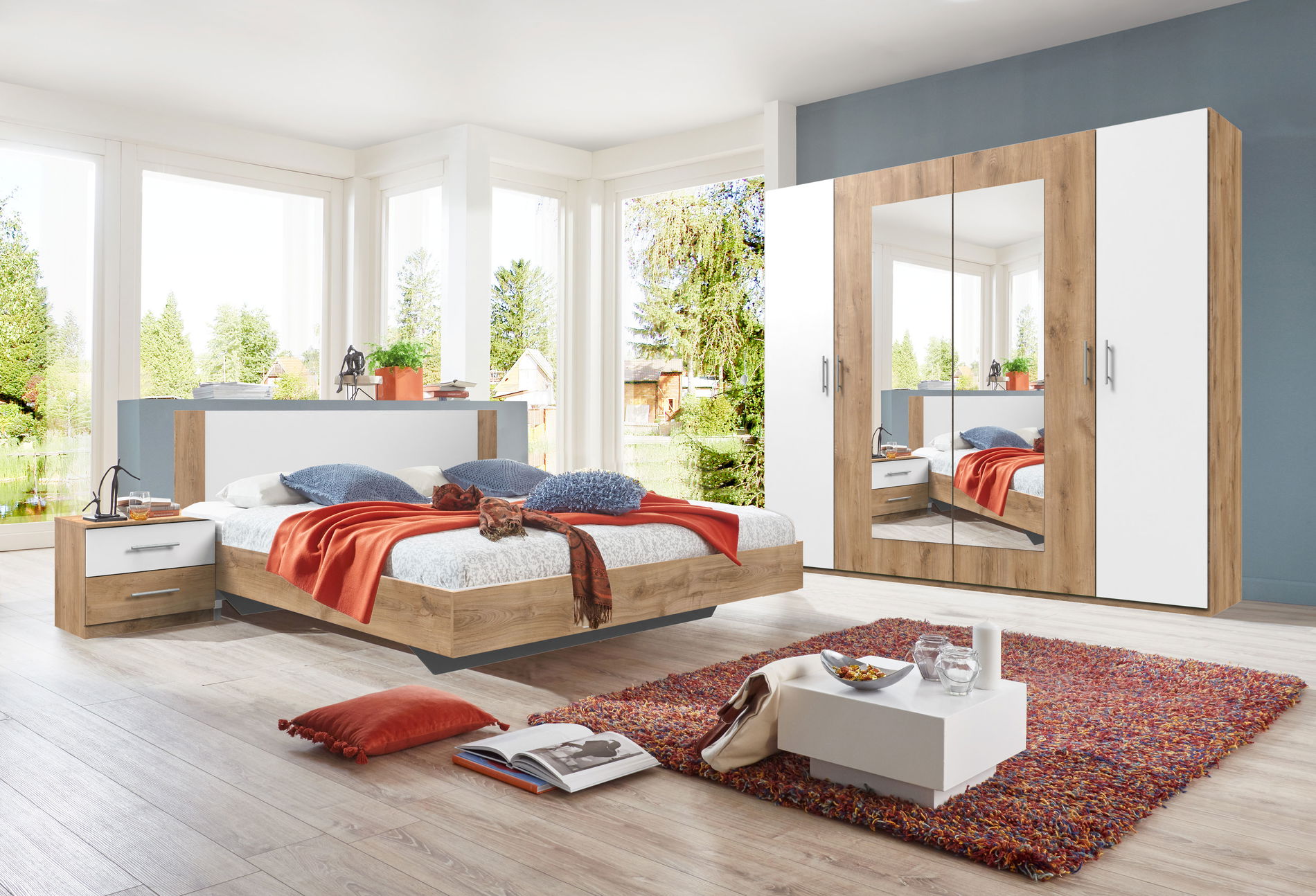 Wimex Nora Schlafzimmer mit Bett 160 x 200 cm Plankeneiche-Nachbildung/Weiß