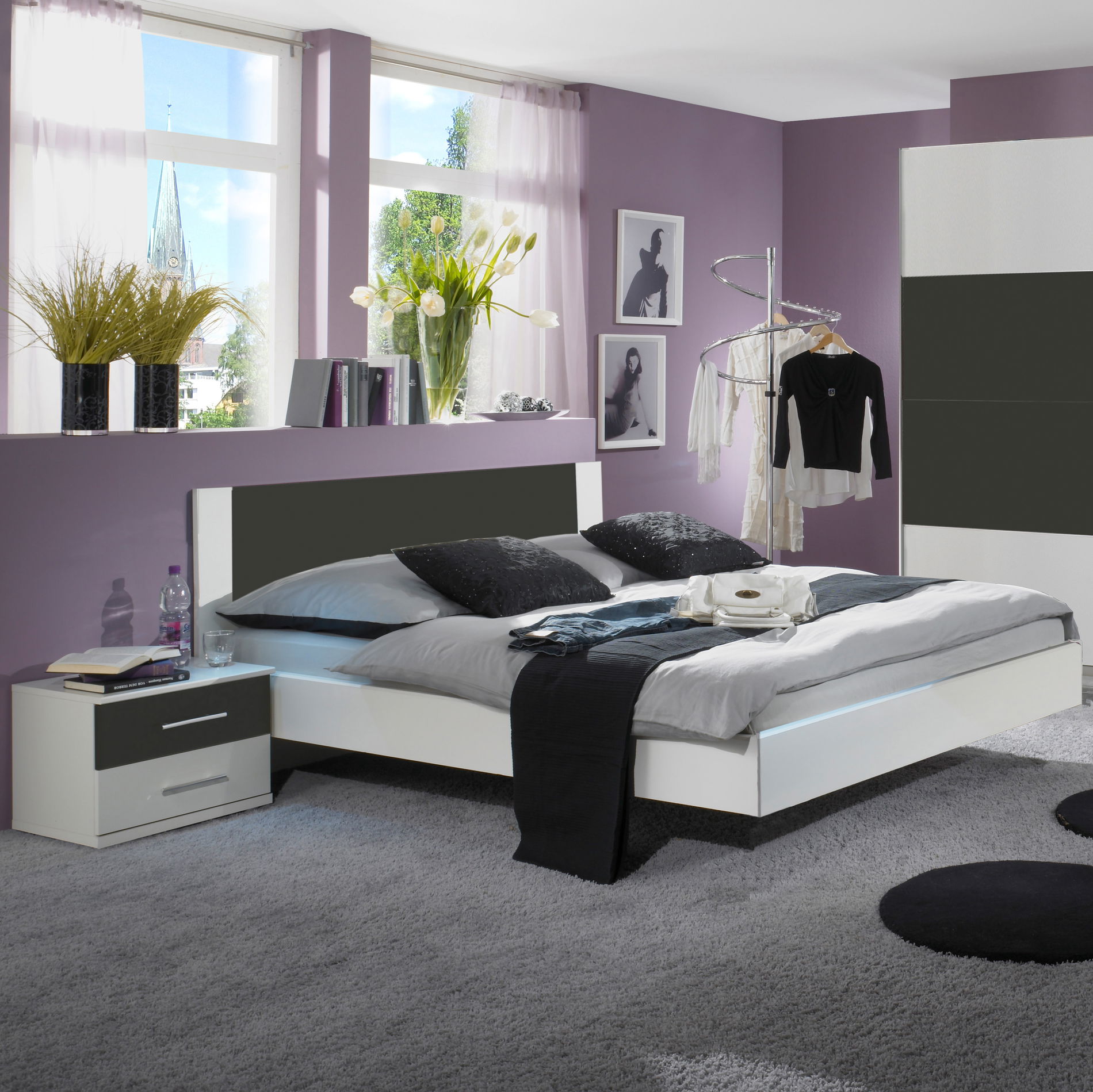 Wimex Nora Futonbett 160 x 200 cm inkl. Nachtschränke Weiß/Grafit