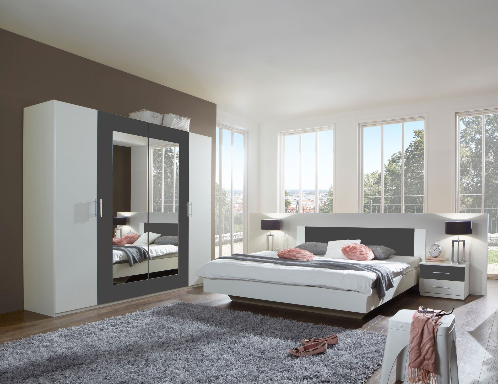 Wimex Nora Schlafzimmer mit Bett 160 x 200 cm Weiß/Grafit