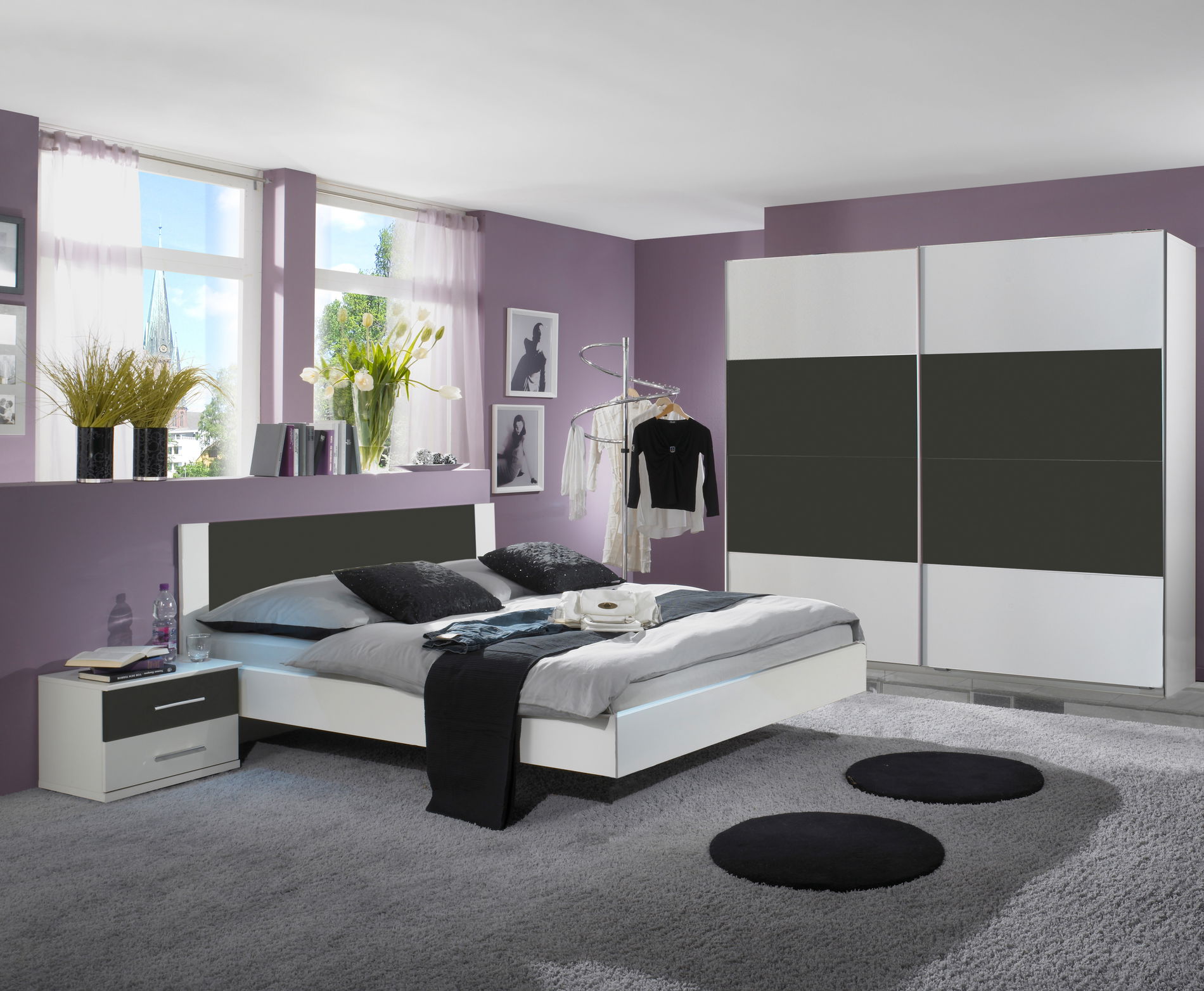 Wimex Nora Schlafzimmer mit Schwebetürenschrank Weiß/Grafit