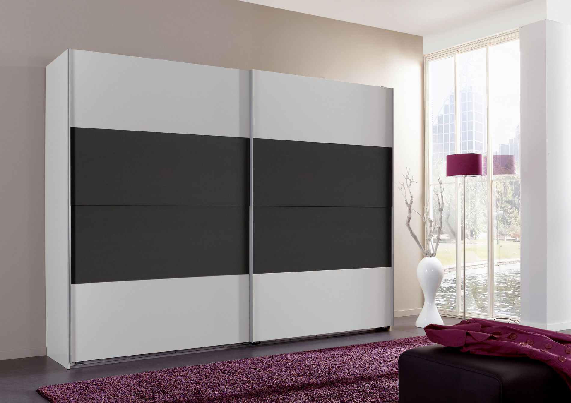 Wimex Nora Schwebetürenschrank 225 cm Weiß/Grafit