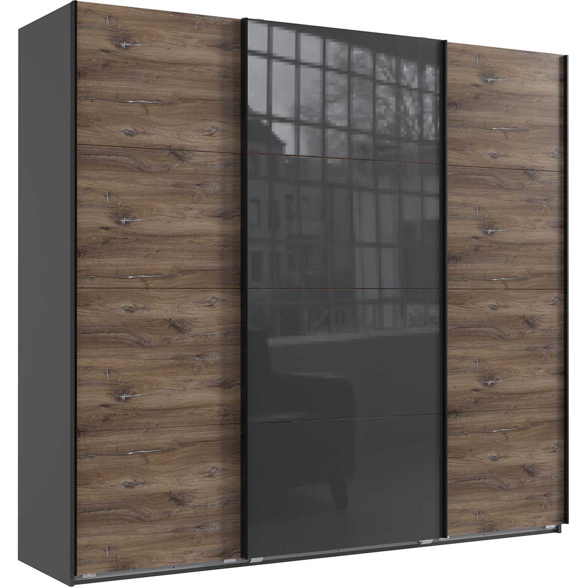 Wimex Norderstedt Schwebetürenschrank 225x208 cm Graphit/Flagstaff-Eiche Dekor