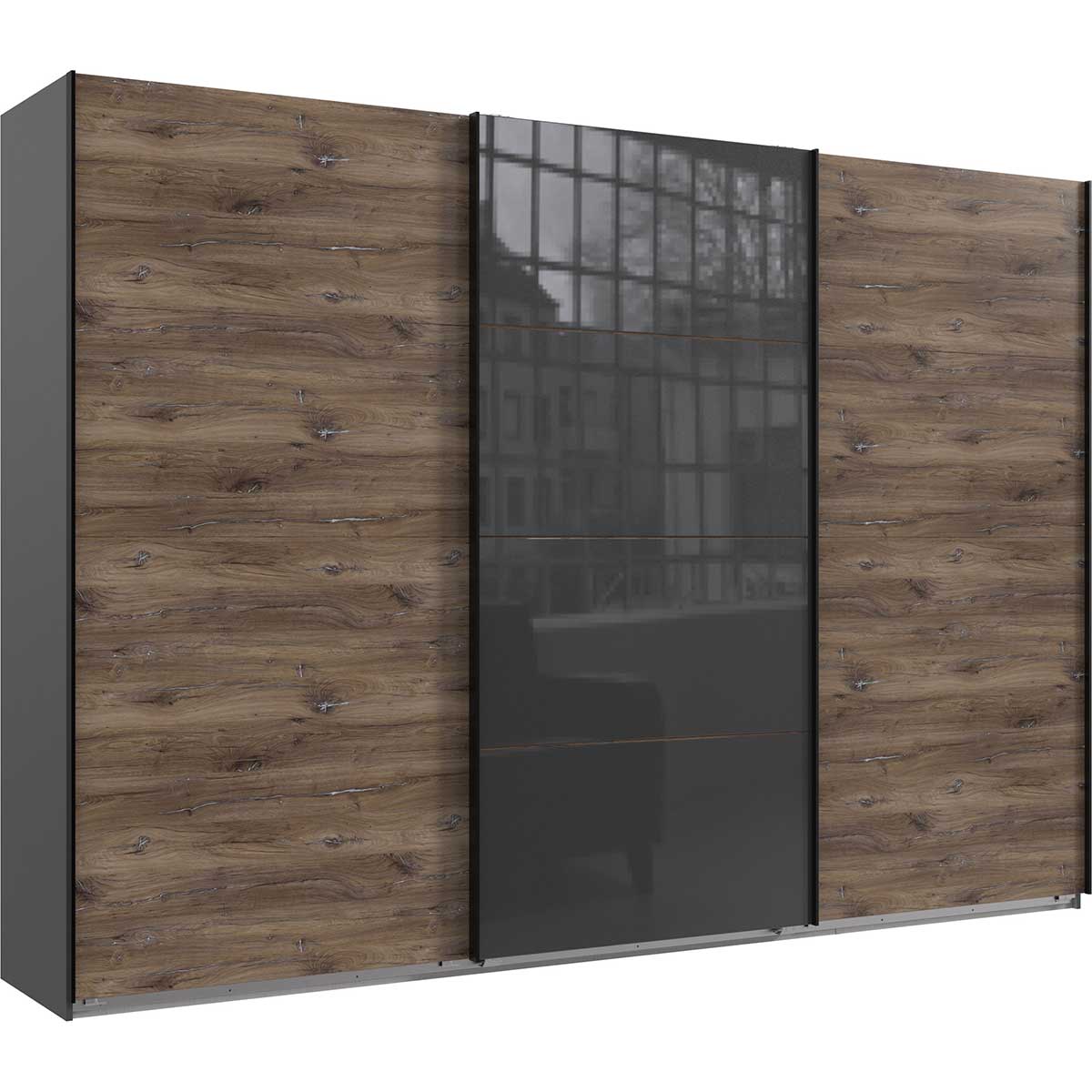 Wimex Norderstedt Schwebetürenschrank 313x236 cm Graphit/Flagstaff-Eiche Dekor