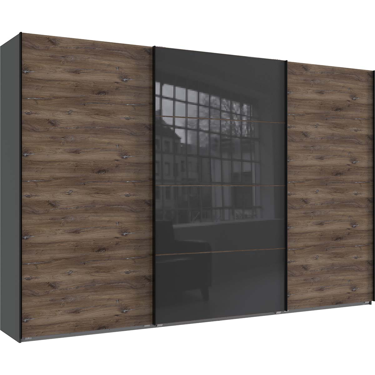 Wimex Norderstedt Schwebetürenschrank 360x236 cm Graphit/Flagstaff-Eiche Dekor