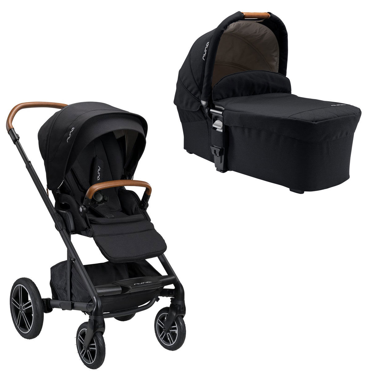 nuna MIXX next Kinderwagen Caviar mit Babywanne inkl. Fußsack, Regenverdeck, Adapter