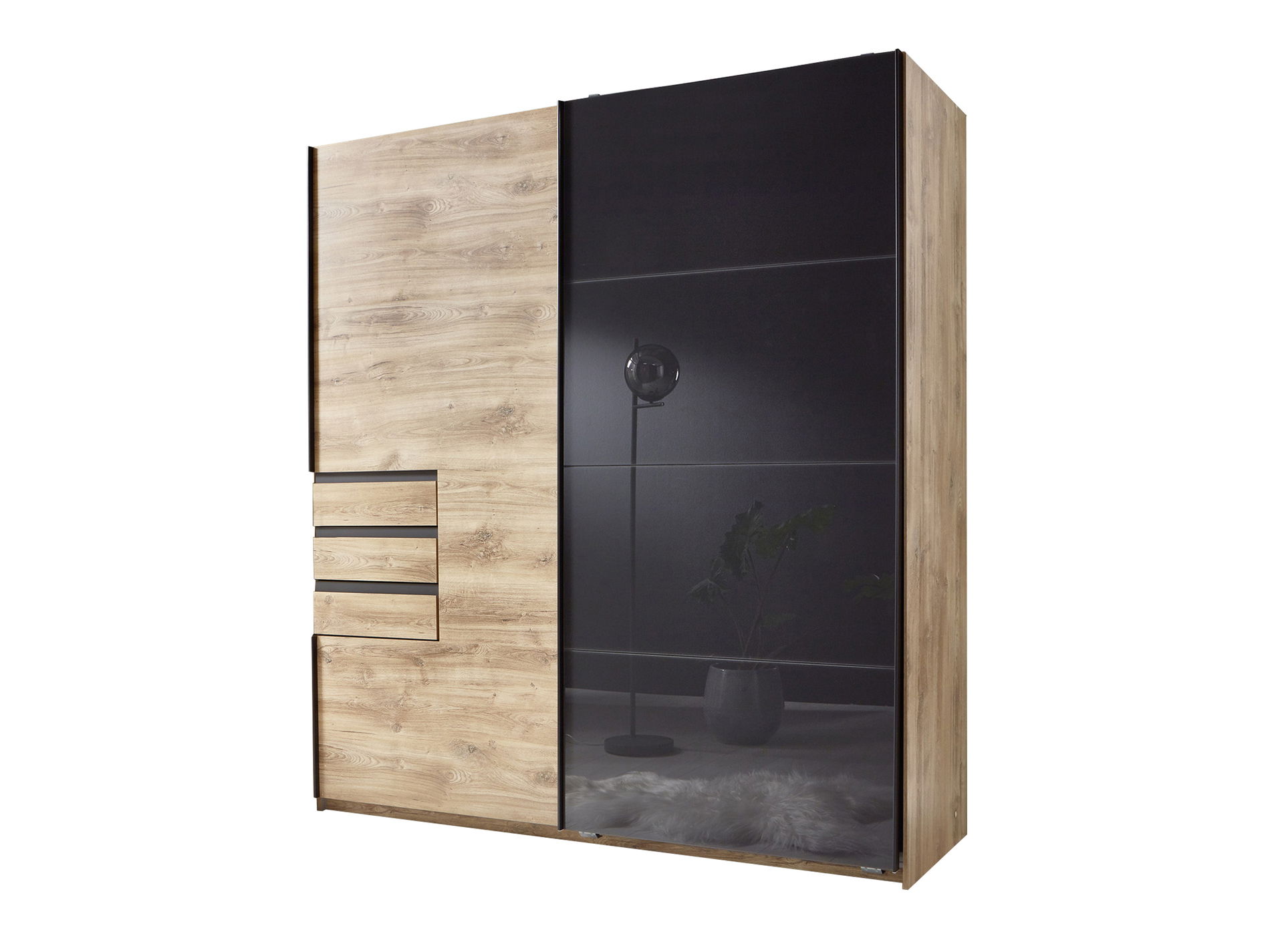 Wimex Oldenburg Schwebetürenschrank 180cm Artisan Eiche Nb / Glas Grey