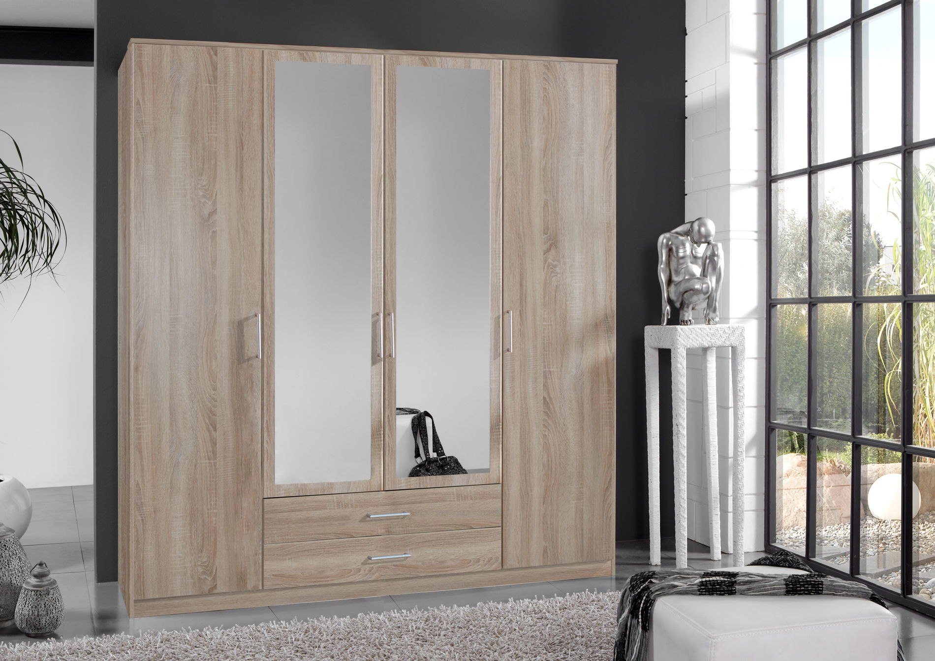 Wimex Osaka Kleiderschrank 4T 2S Eiche sägerau-Nachbildung