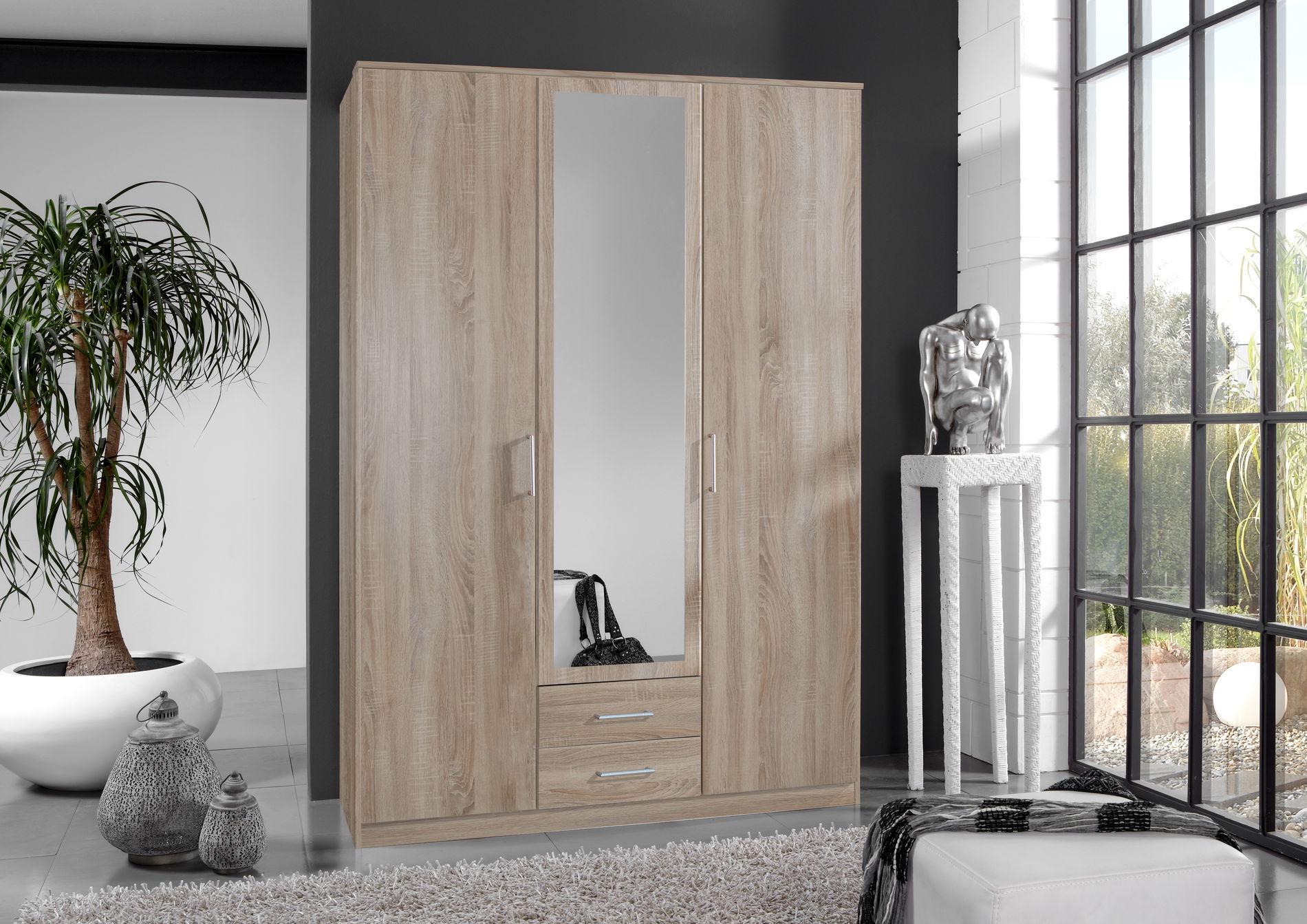 Wimex Osaka Kleiderschrank 3T 2S Eiche sägerau-Nachbildung