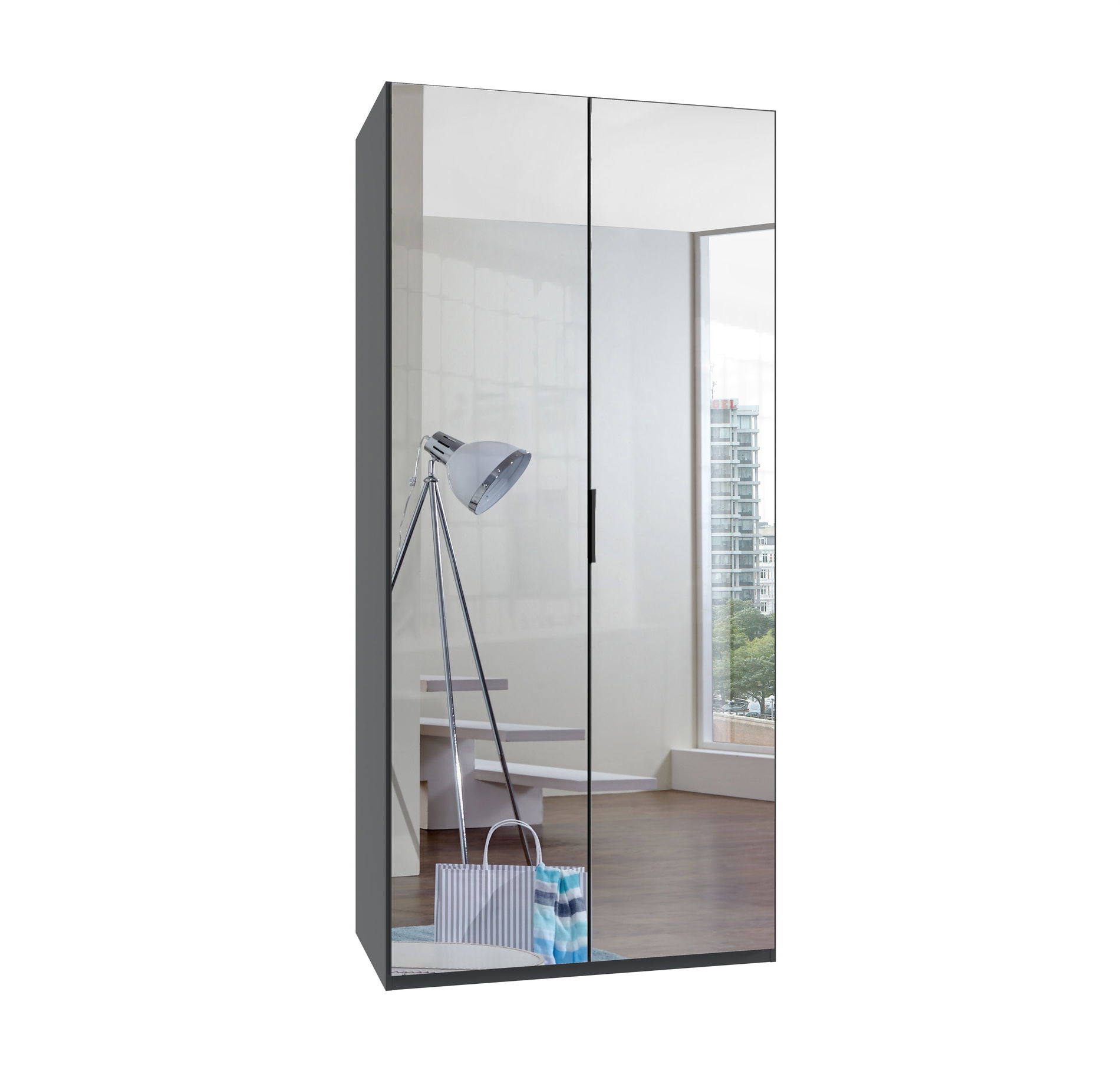 Wimex oxford Falttürenschrank 100x216 cm Spiegel Grafit