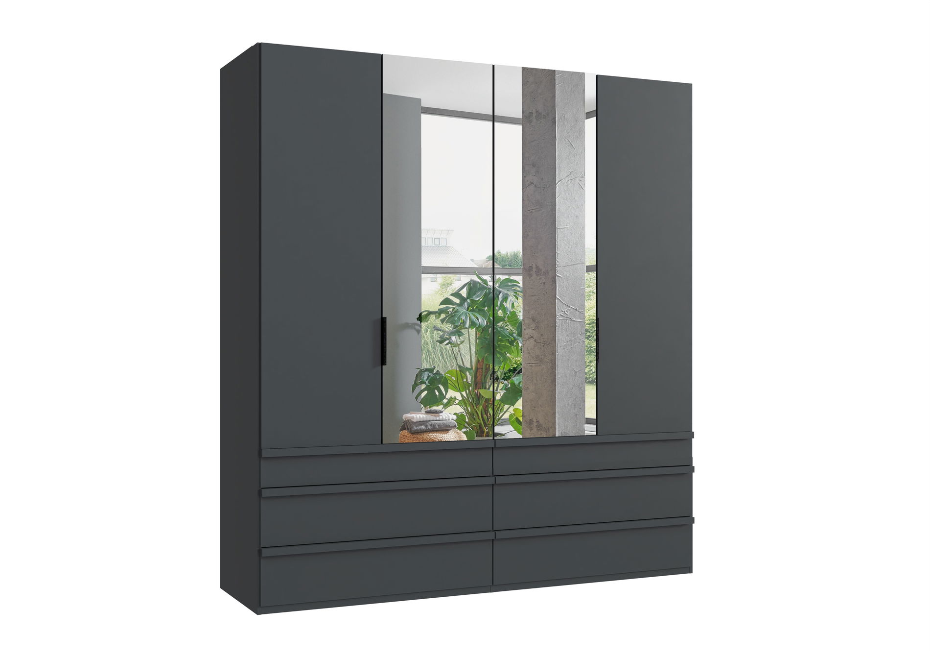 Wimex oxford Falttürenschrank 200x216 cm Spiegel & Schublade Grafit