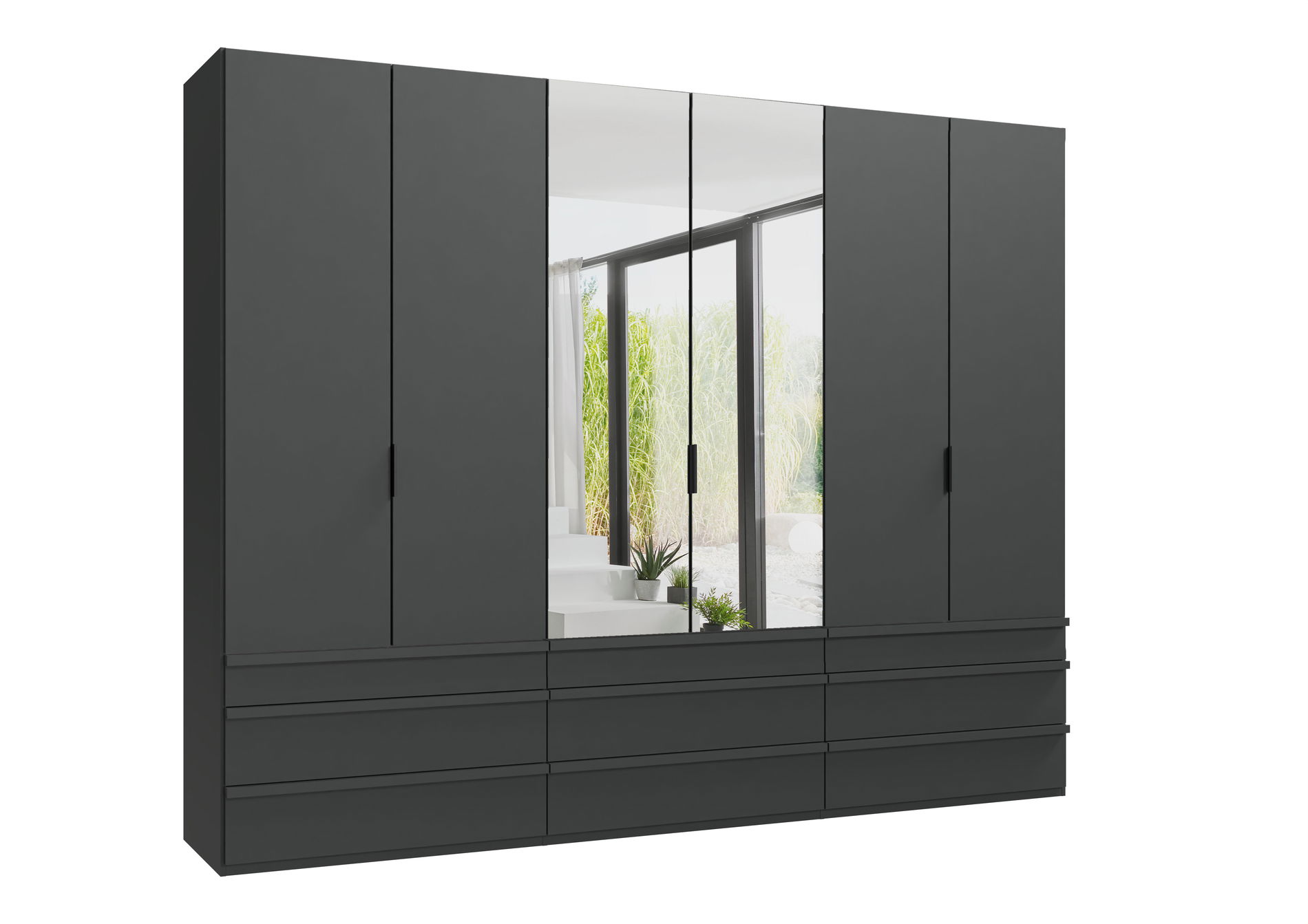 Wimex oxford Falttürenschrank 300x216 cm Spiegel & Schublade Grafit