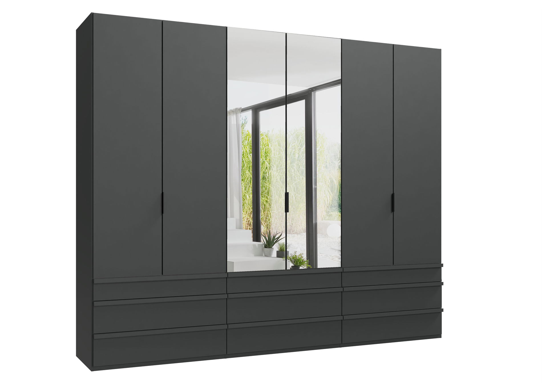 Wimex oxford Falttürenschrank 300x236 cm Spiegel & Schublade Grafit