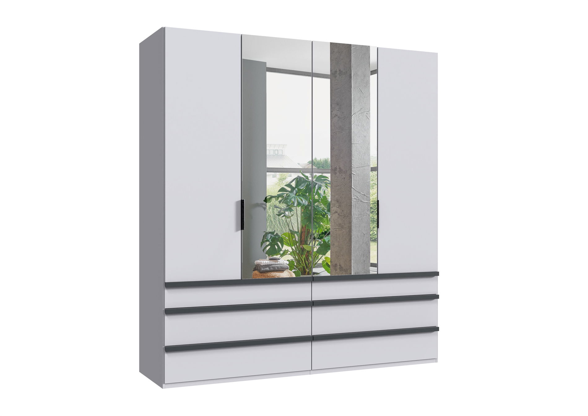 Wimex oxford Falttürenschrank 200x216 cm Spiegel & Schublade Weiß