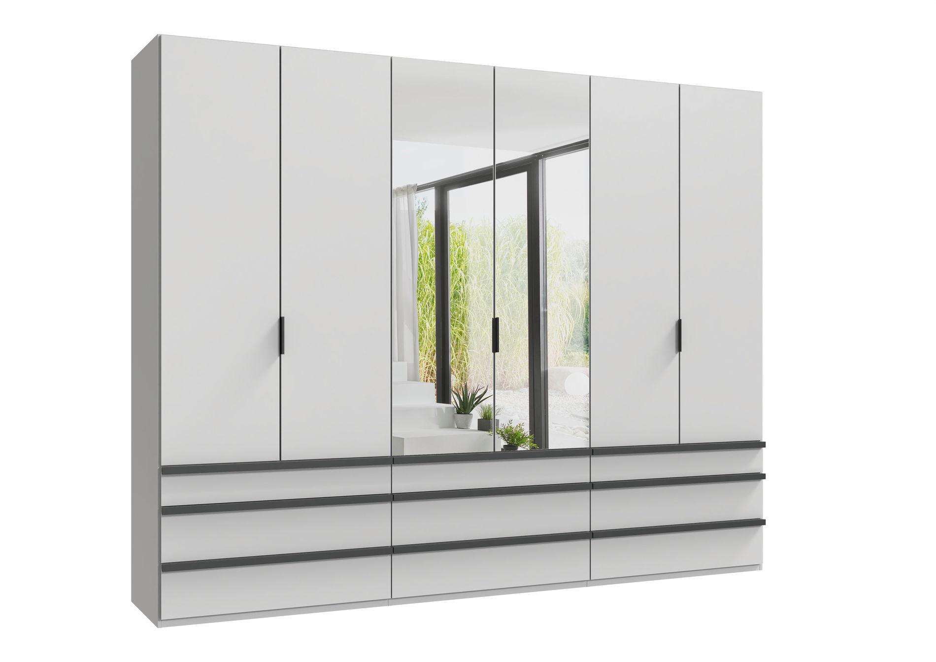 Wimex oxford Falttürenschrank 300x216 cm Spiegel & Schublade Weiß