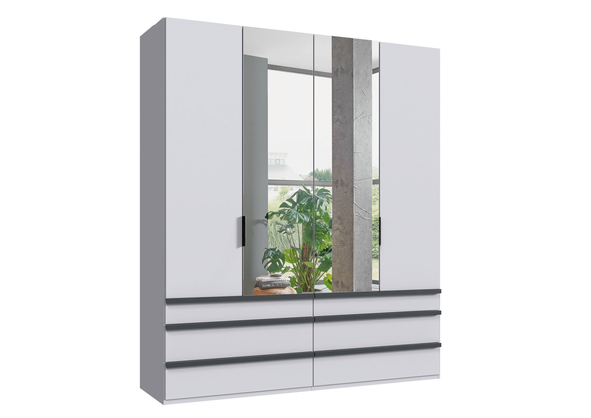 Wimex oxford Falttürenschrank 200x236 cm Spiegel & Schublade Weiß