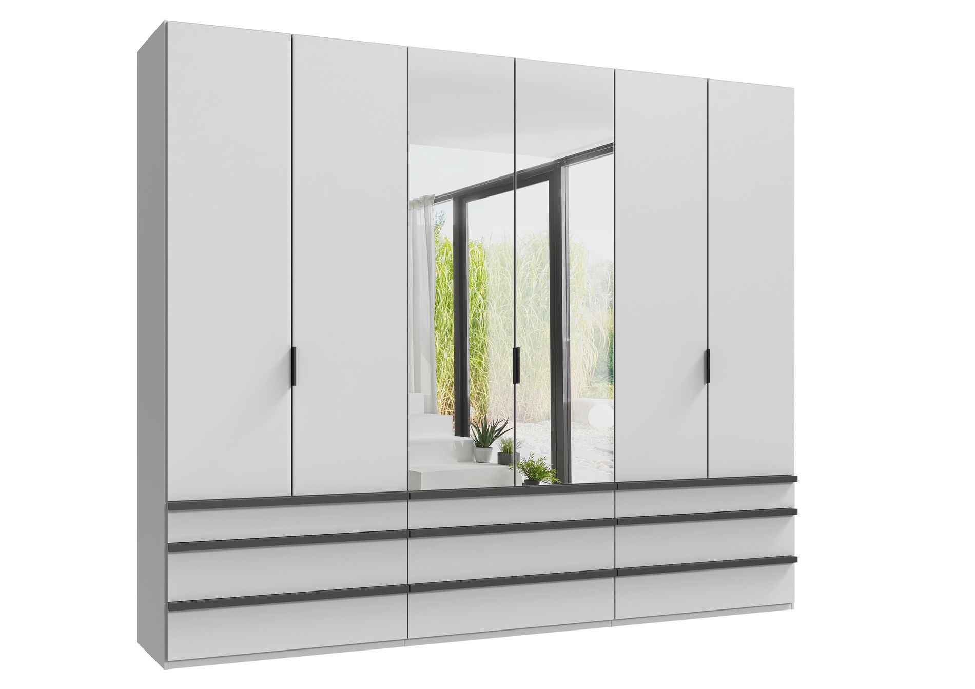 Wimex oxford Falttürenschrank 300x236 cm Spiegel & Schublade Weiß