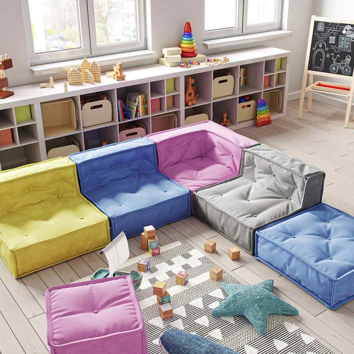 Nature Kid Kindersitzecke Kuschelsofa A bunt 6teilig mit anti-rutsch Unterboden