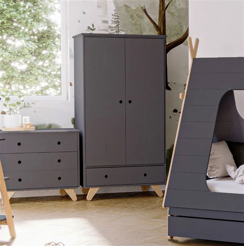 Nature Kid Ponca Tipi Kleiderschrank grau / natur 2-türig