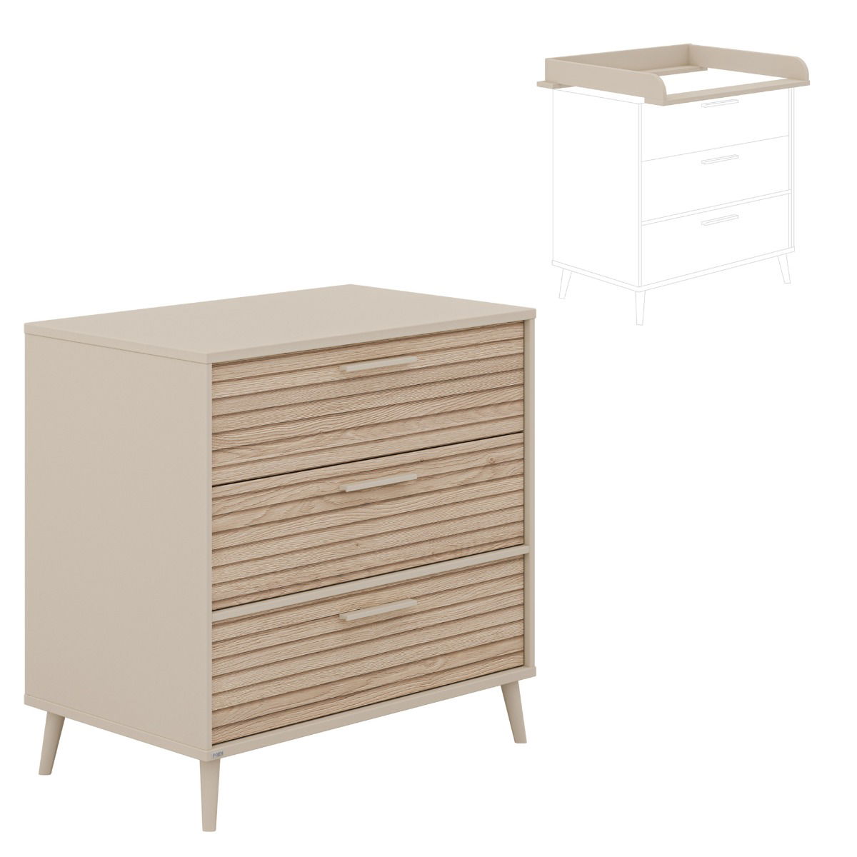 Paidi Eefje Wickelkommode Schubläde 3x Groovy-Oak mit Wickelkaufsatz - schmale Ausführung