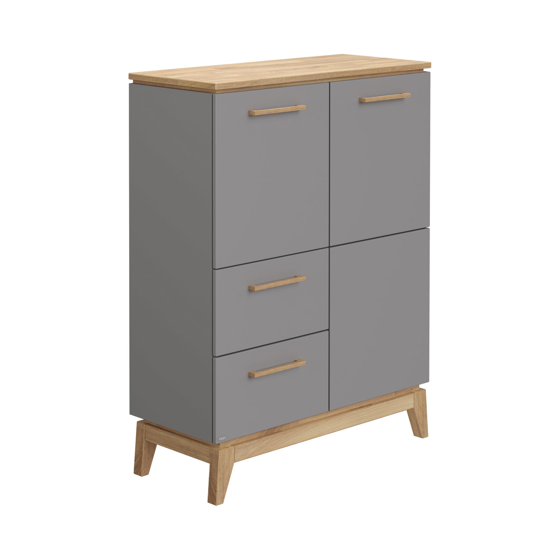 Paidi Sten Highboard 2 Türen, 2 Schubkästen schiefergrau/Eiche massiv - gratis Lieferung