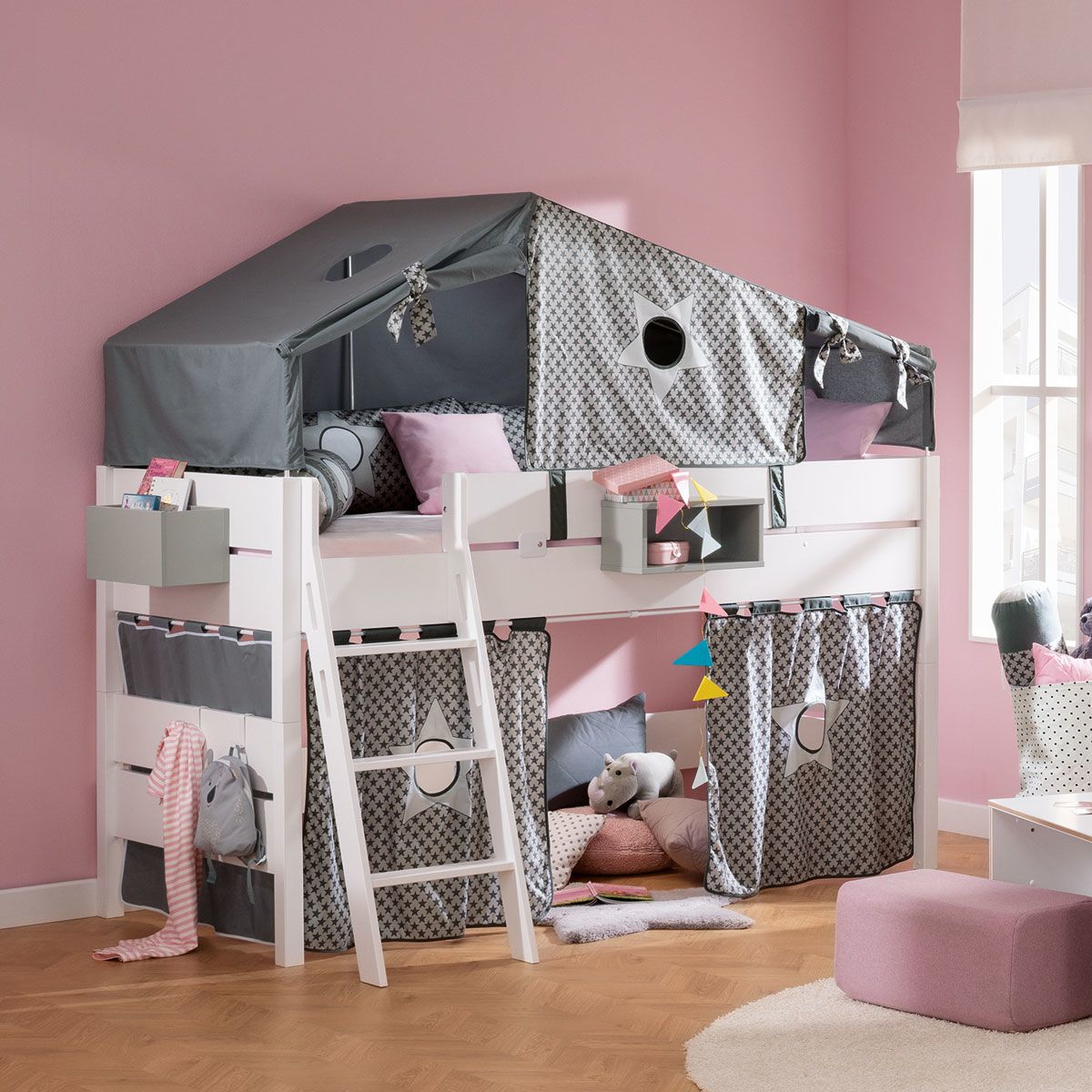 Paidi Tiago Spielbett 120 cm kreideweiß 90x200 cm schräge Leiter