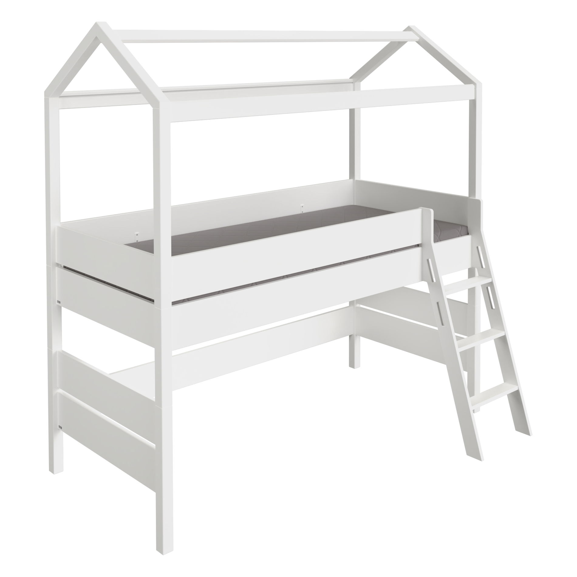 Paidi Tiny House Spielbett Kreideweiß inkl. Dachgiebel schräge Leiter