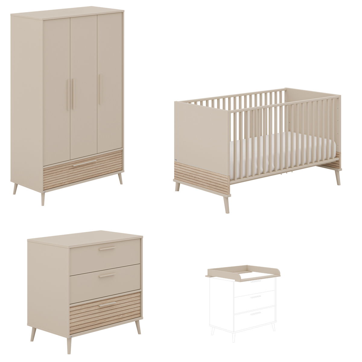Paidi Eefje Kinderzimmer 3-türig schmal Cashmere-Beige / Groovy-Oak